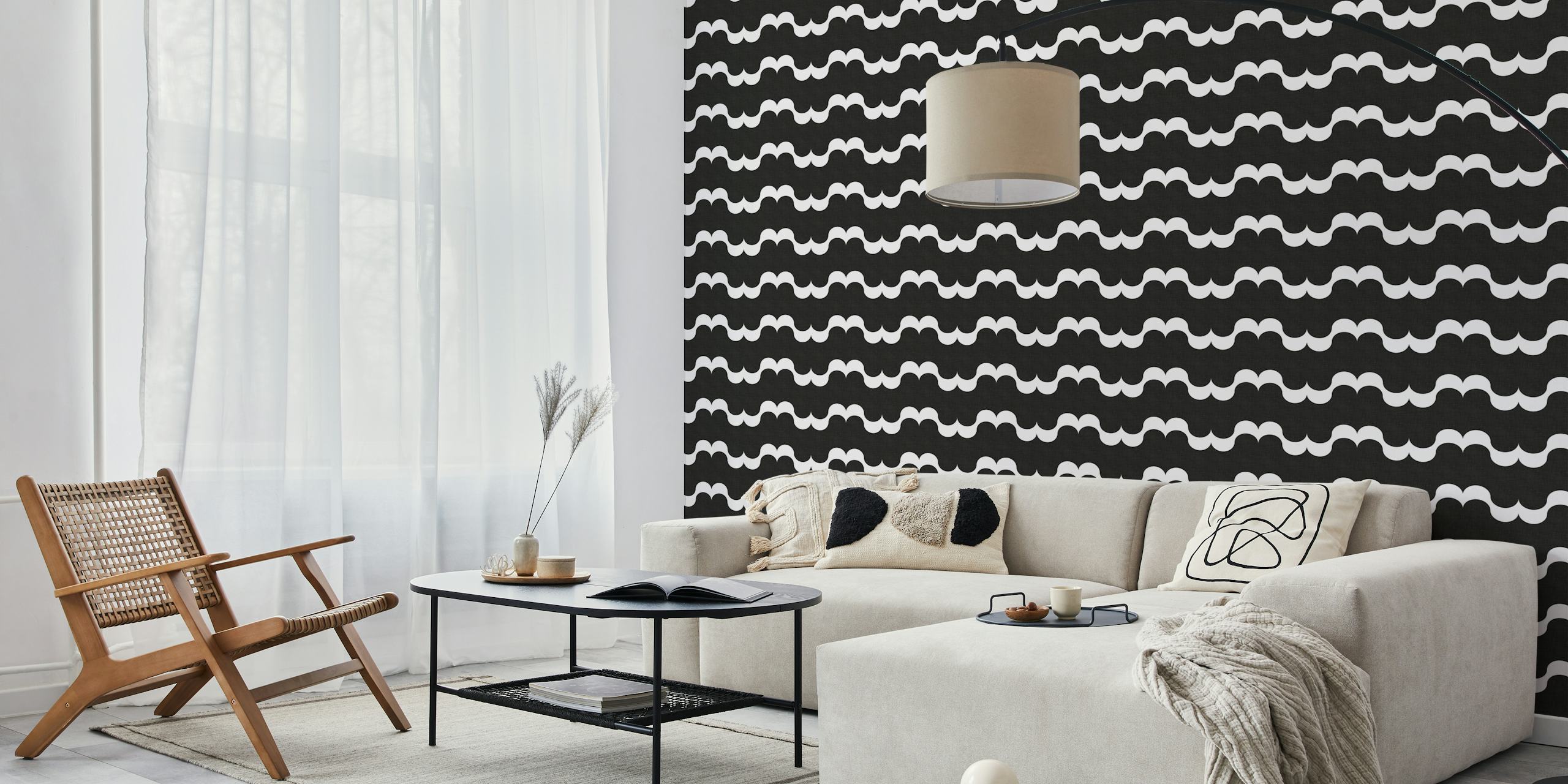Black and white geometric wave pattern wallpaper