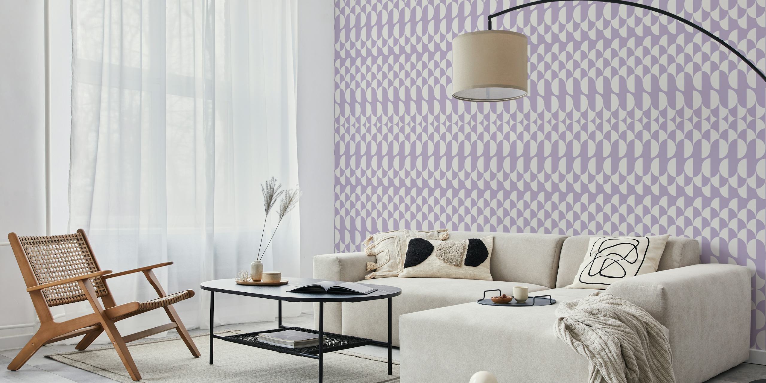 Papel de parede arcos geométricos de lavanda em um quarto