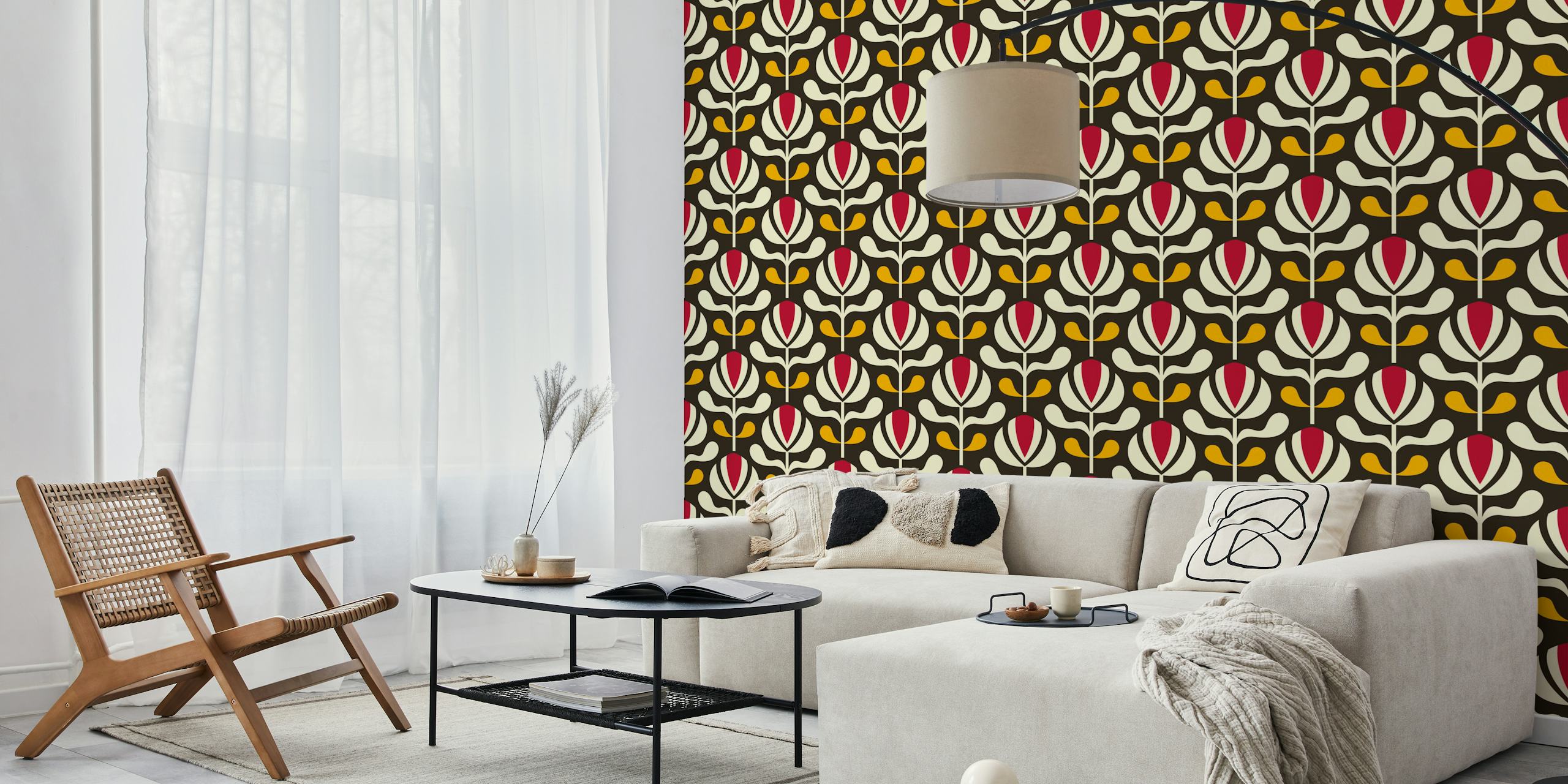Σχεδίαση ταπετσαρίας Retro Tulip Blossoms Dark