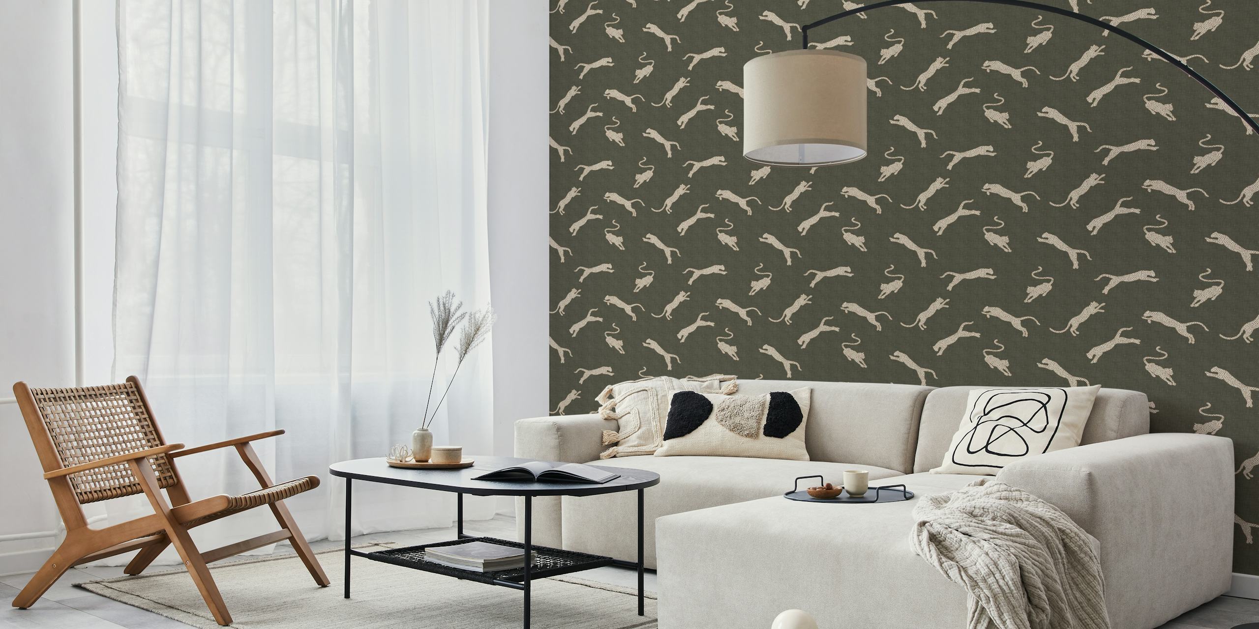 Exotic Leopards on Vintage Khaki Brown wallpaper design