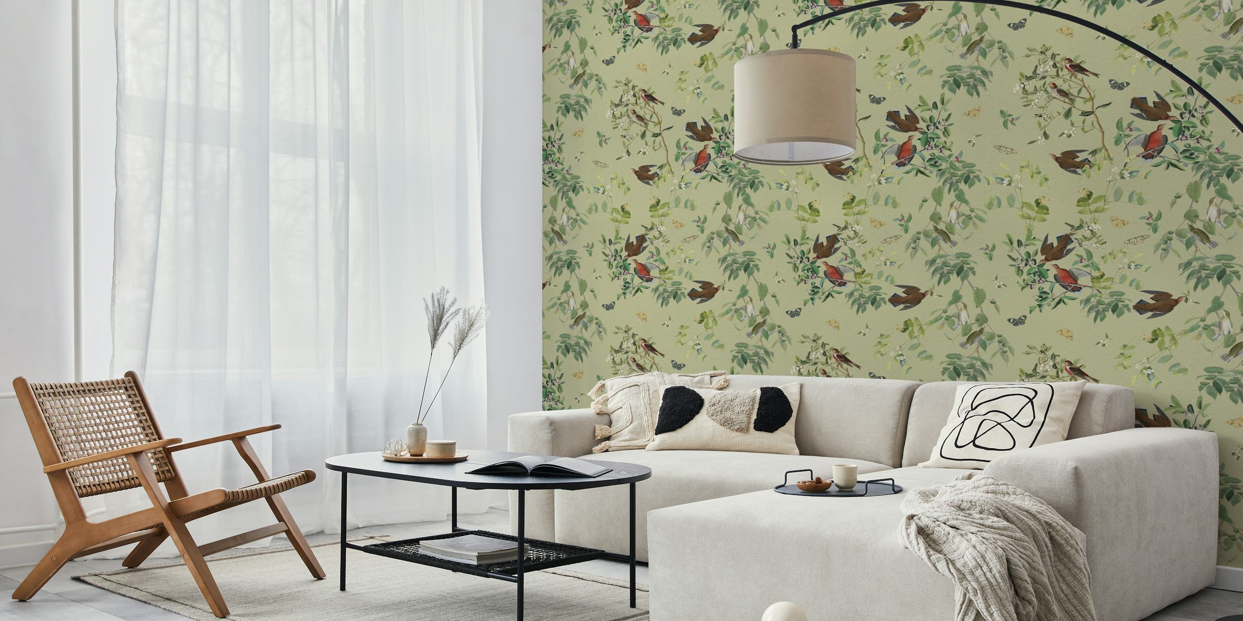 Wings and Flora Charm Olive Green Tapeteanzeige