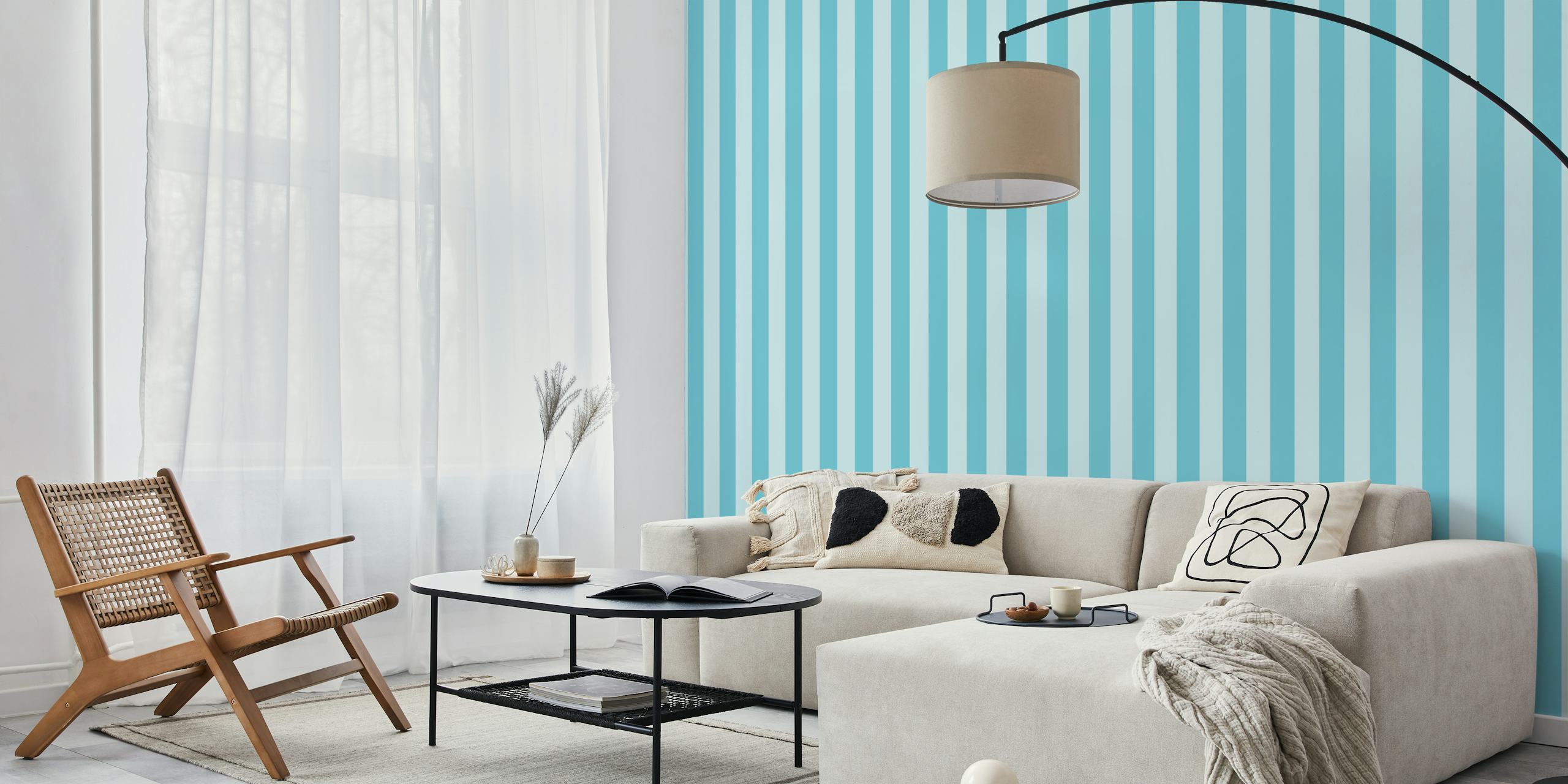 Fresh Striped Lines Turquoise Tapete in einem Raum