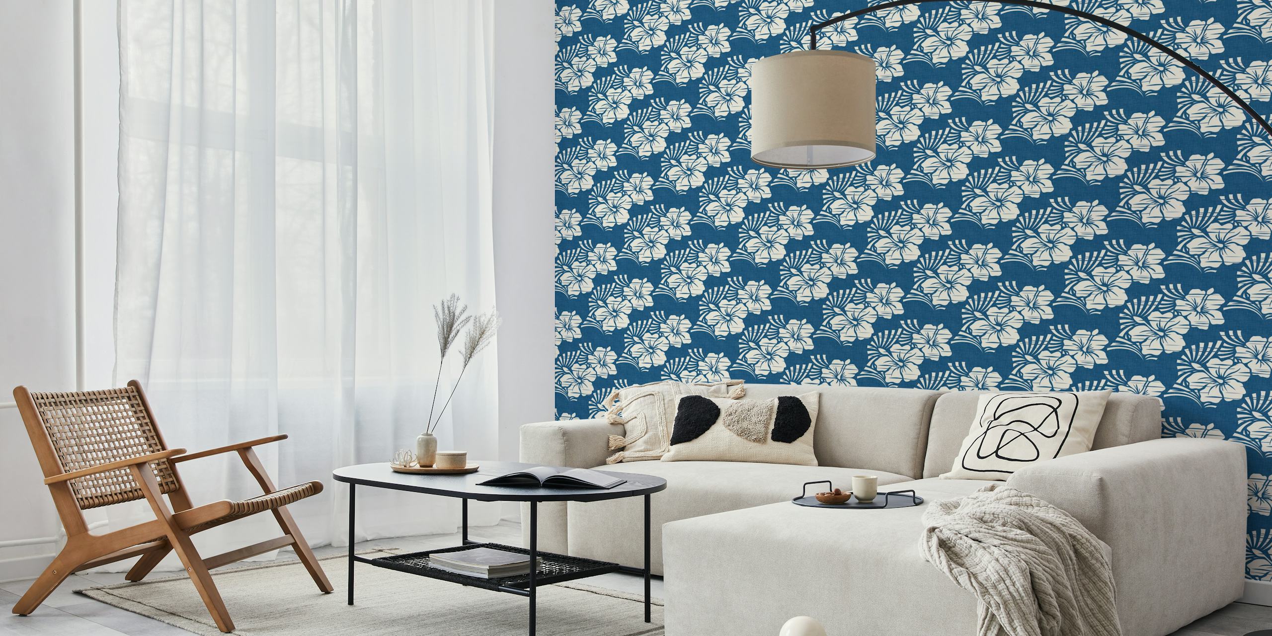 Papel de parede com impressão hawaiana de flores de hibisco