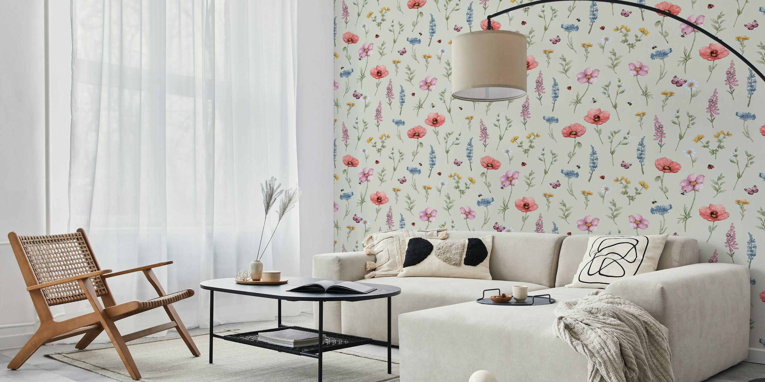 Polish Meadow green floral wallpaper in a room