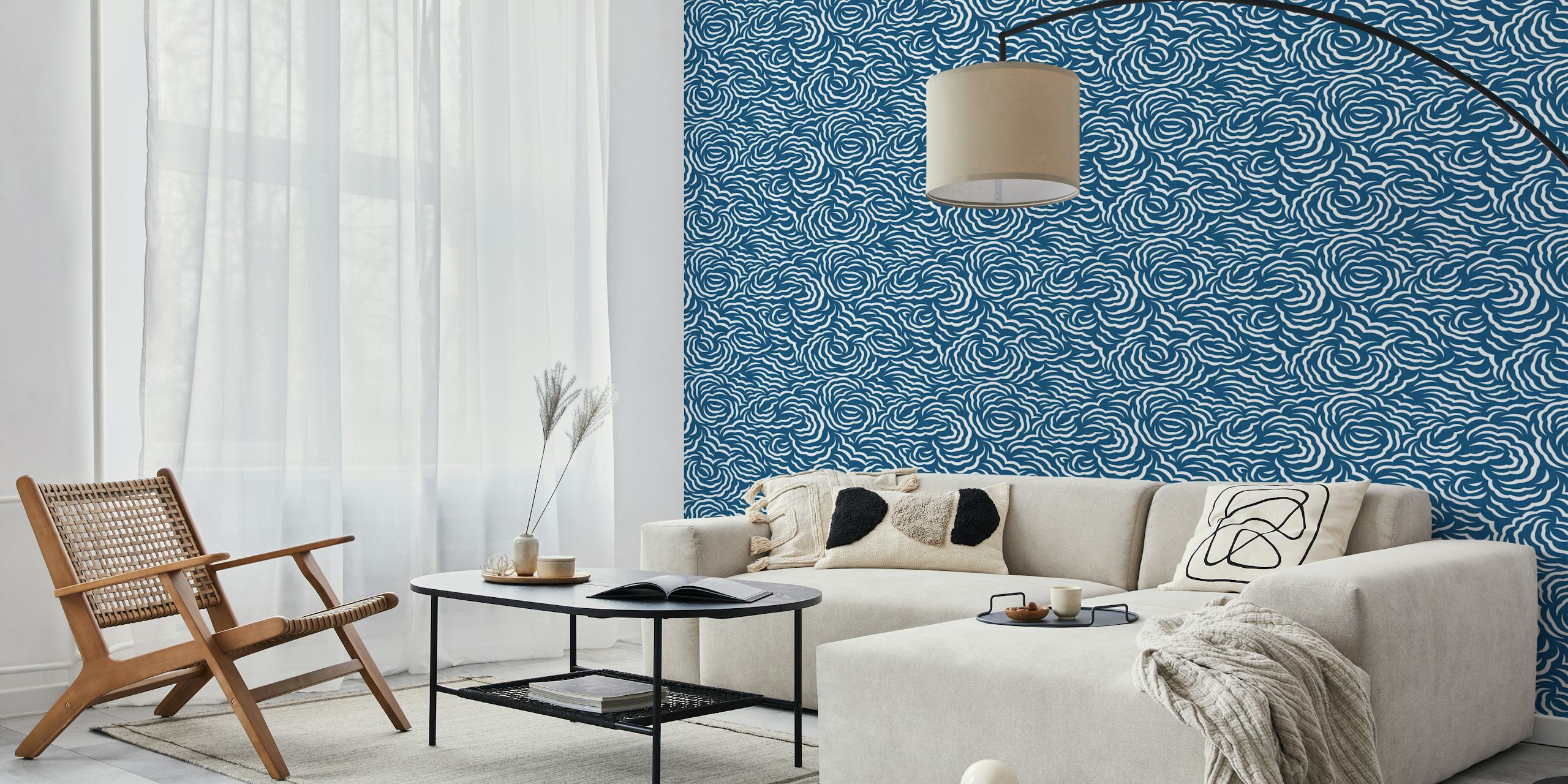 Flowery Clouds Ocean Blue wallpaper in a room