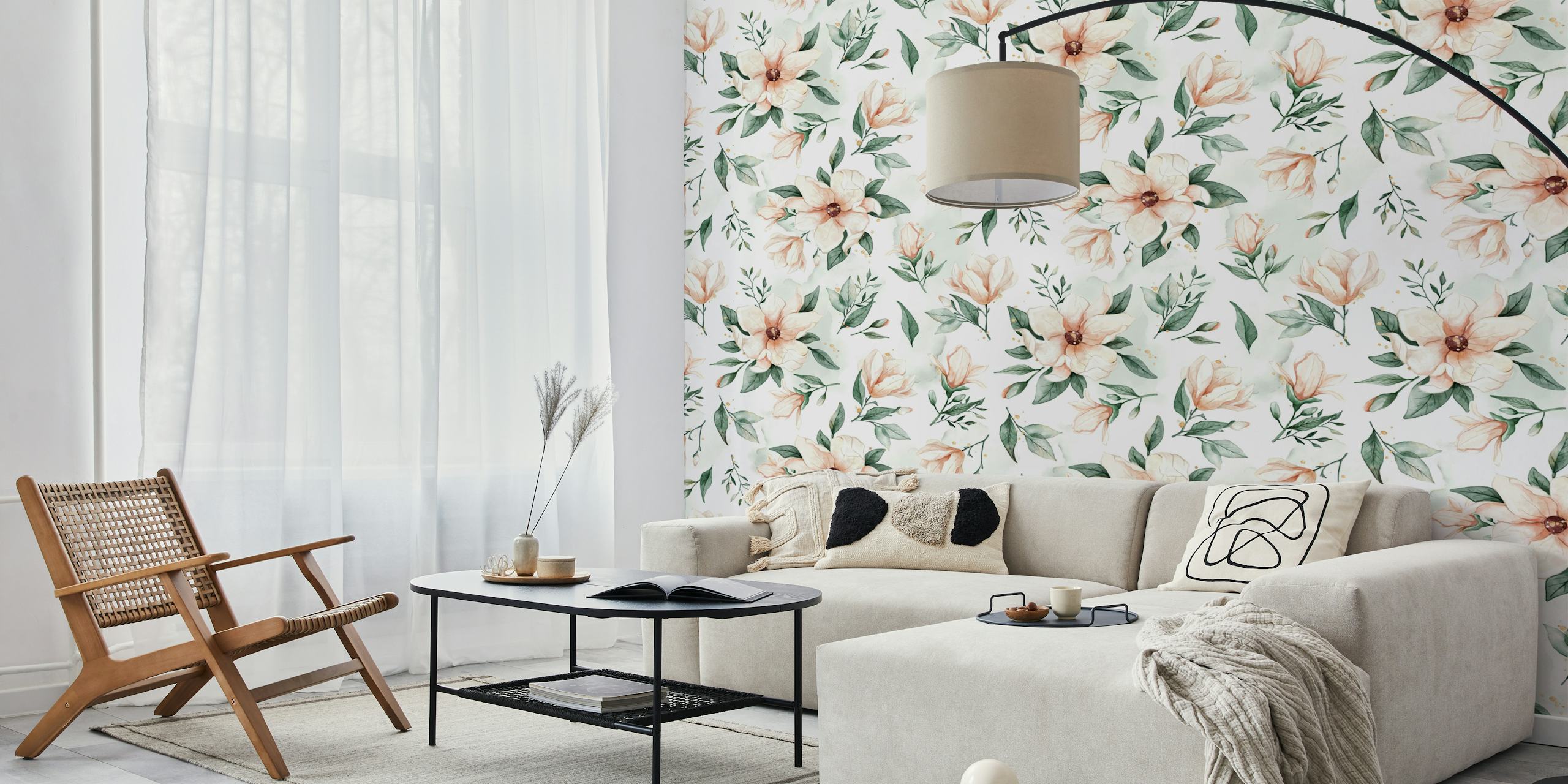 Watercolor Magnolia wallpaper in a room