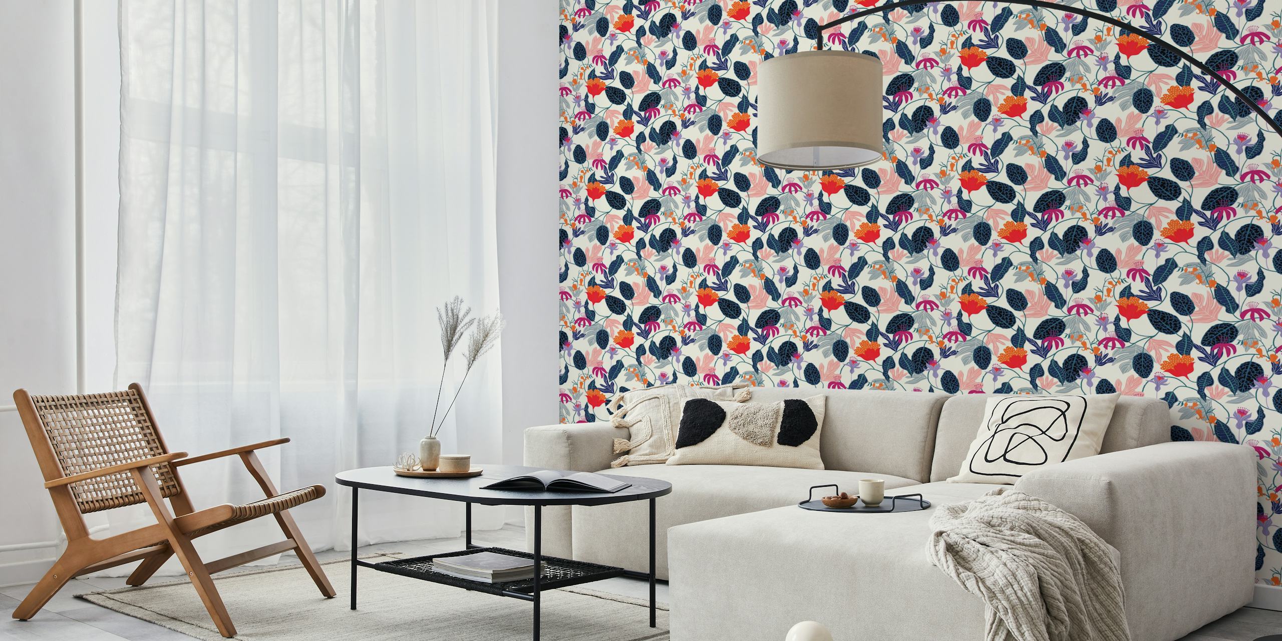 Kleurrijke bloemenbehang in een kamer
