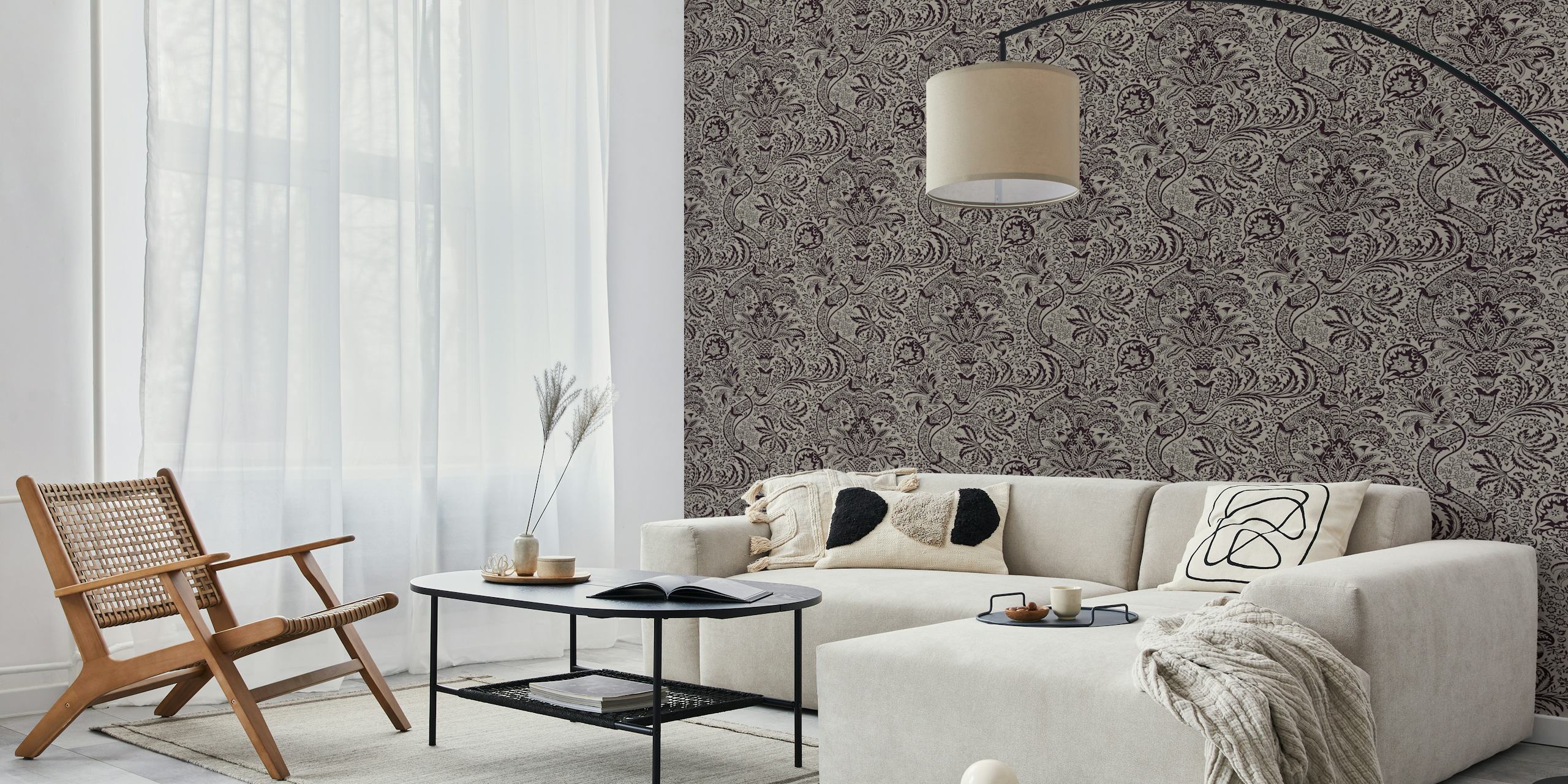 Floral Victorian grey pattern wallpaper with intricate designs