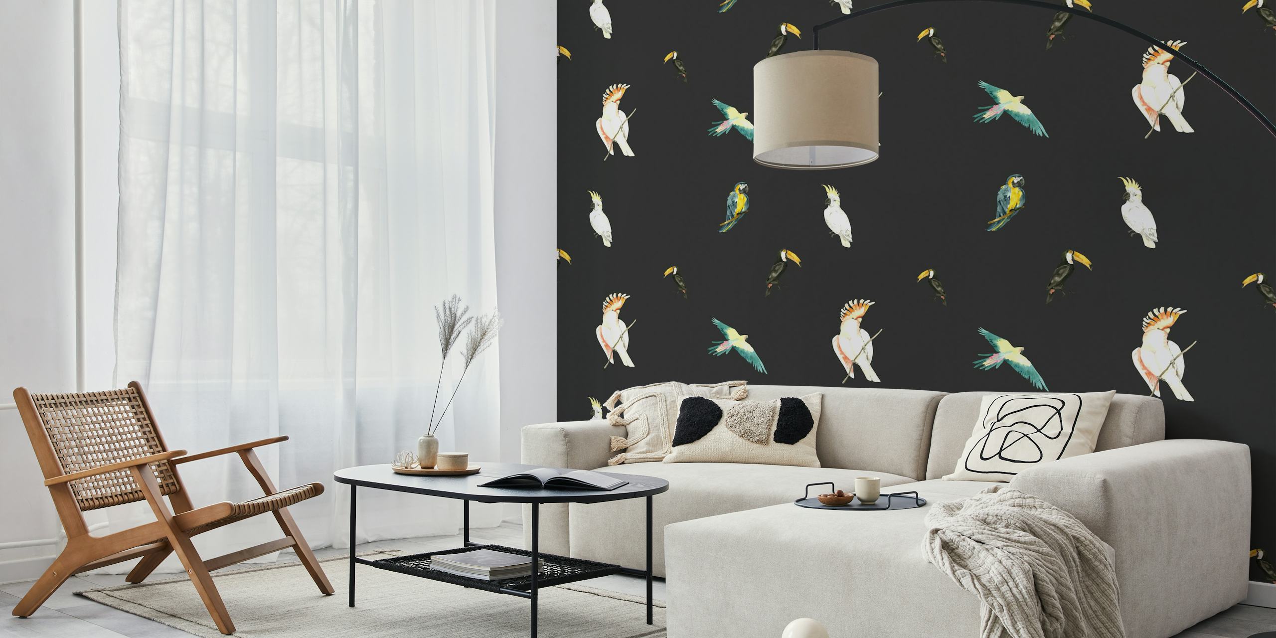Tapeta Tropical Birds in Watercolor Style v místnosti