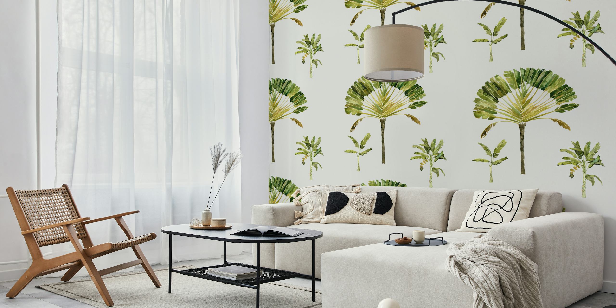Watercolor wallpaper con Scattered Banana Palm Trees