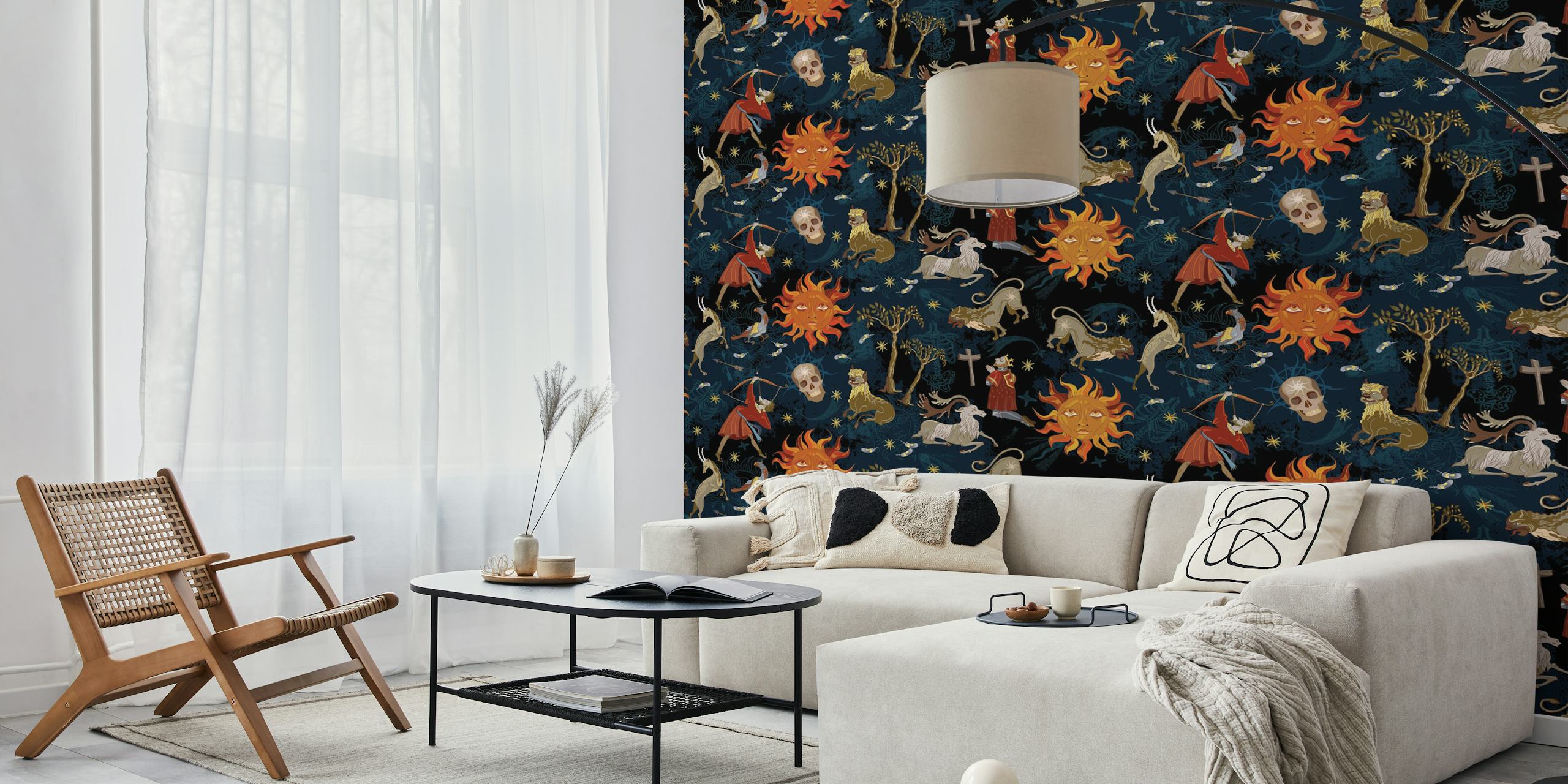 Medieval Astrological behang weergegeven in een kamer