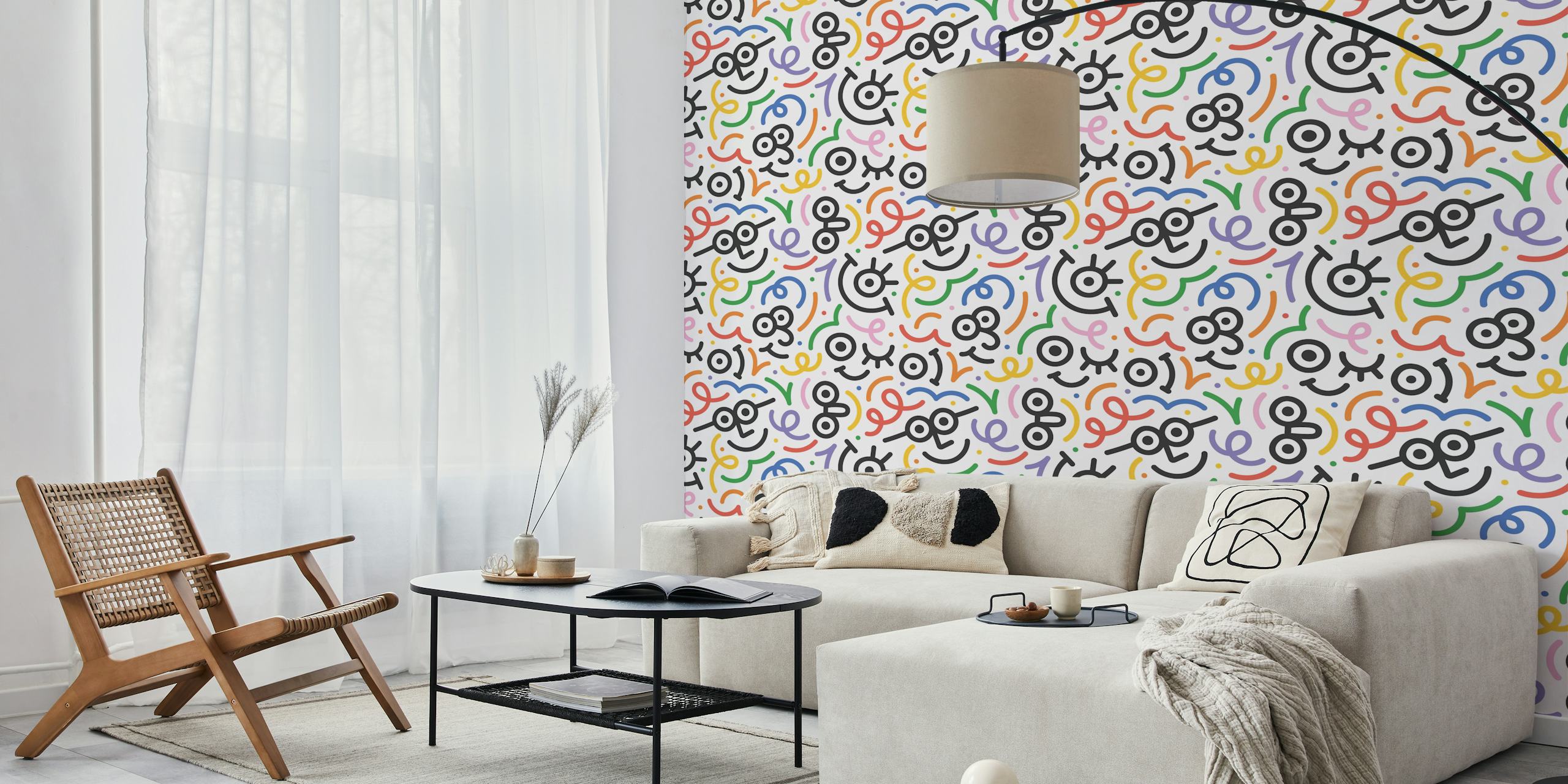 Doodle Faces wallpaper pattern in a room