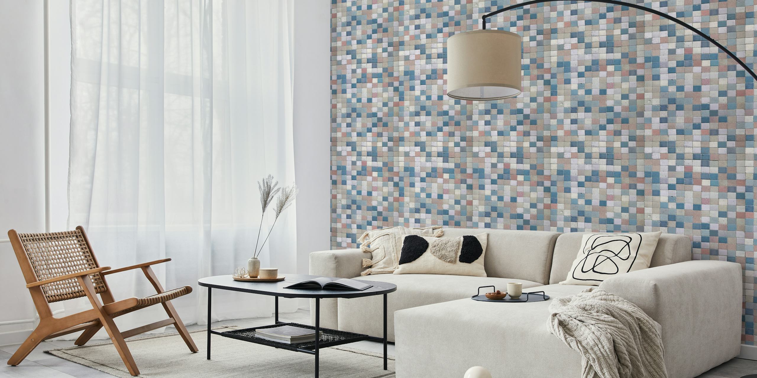 Vintage Tile Artistry carta da parati blu in una stanza