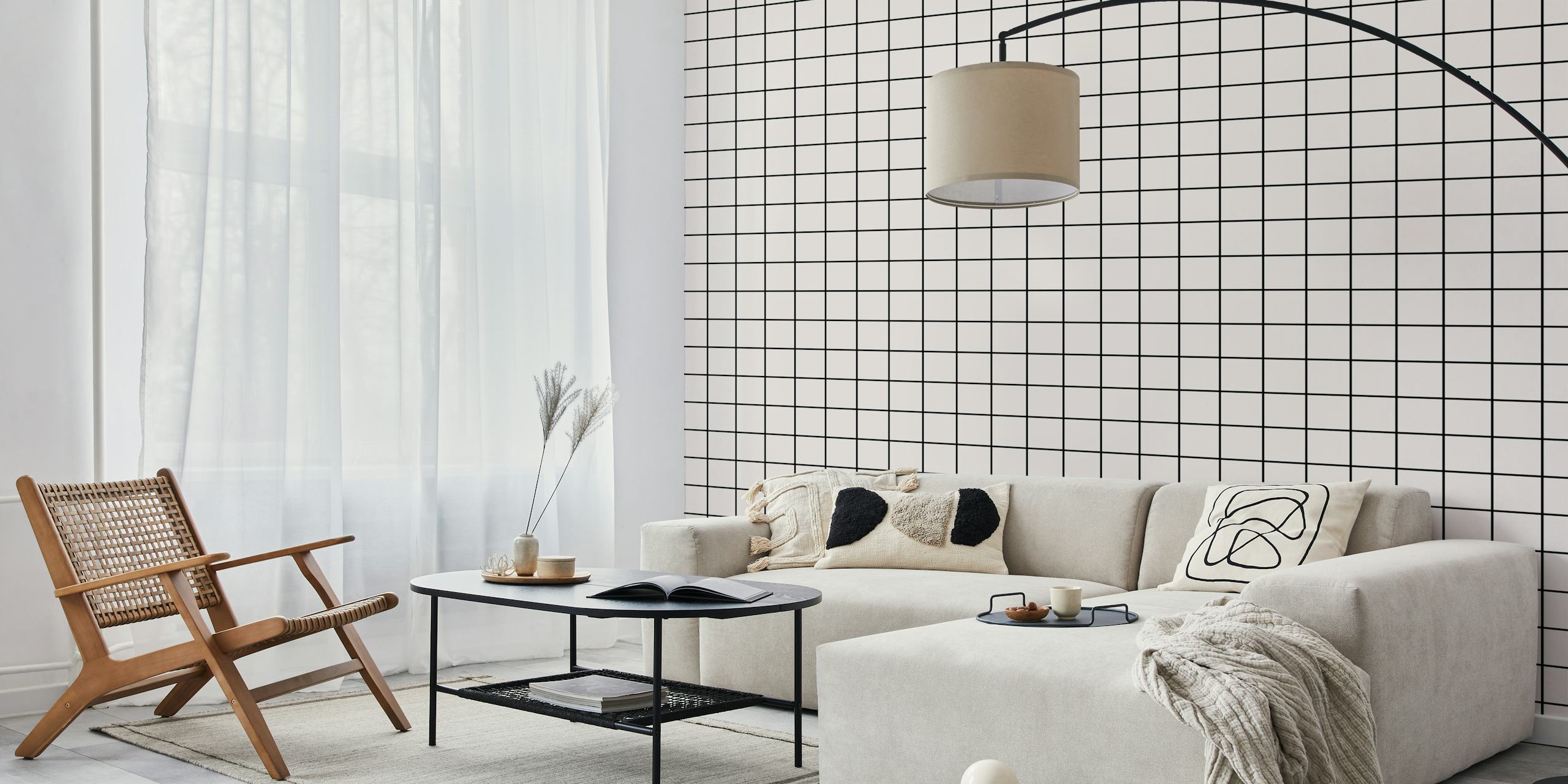 Preppy Windowpane black stripes tapet i et rom