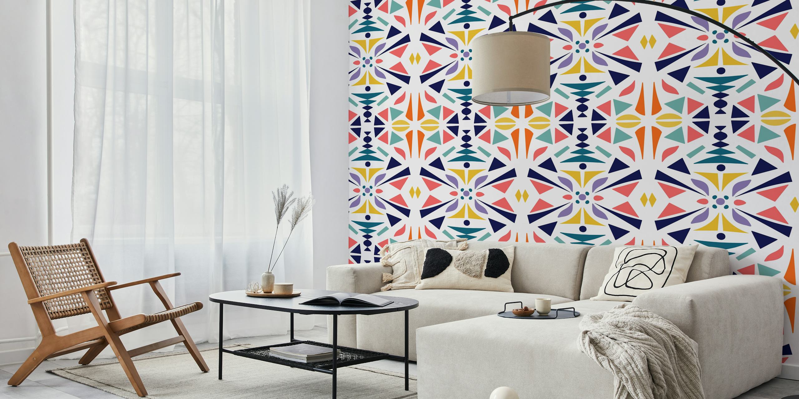 Papel pintado Tribal Geometry en una habitación moderna