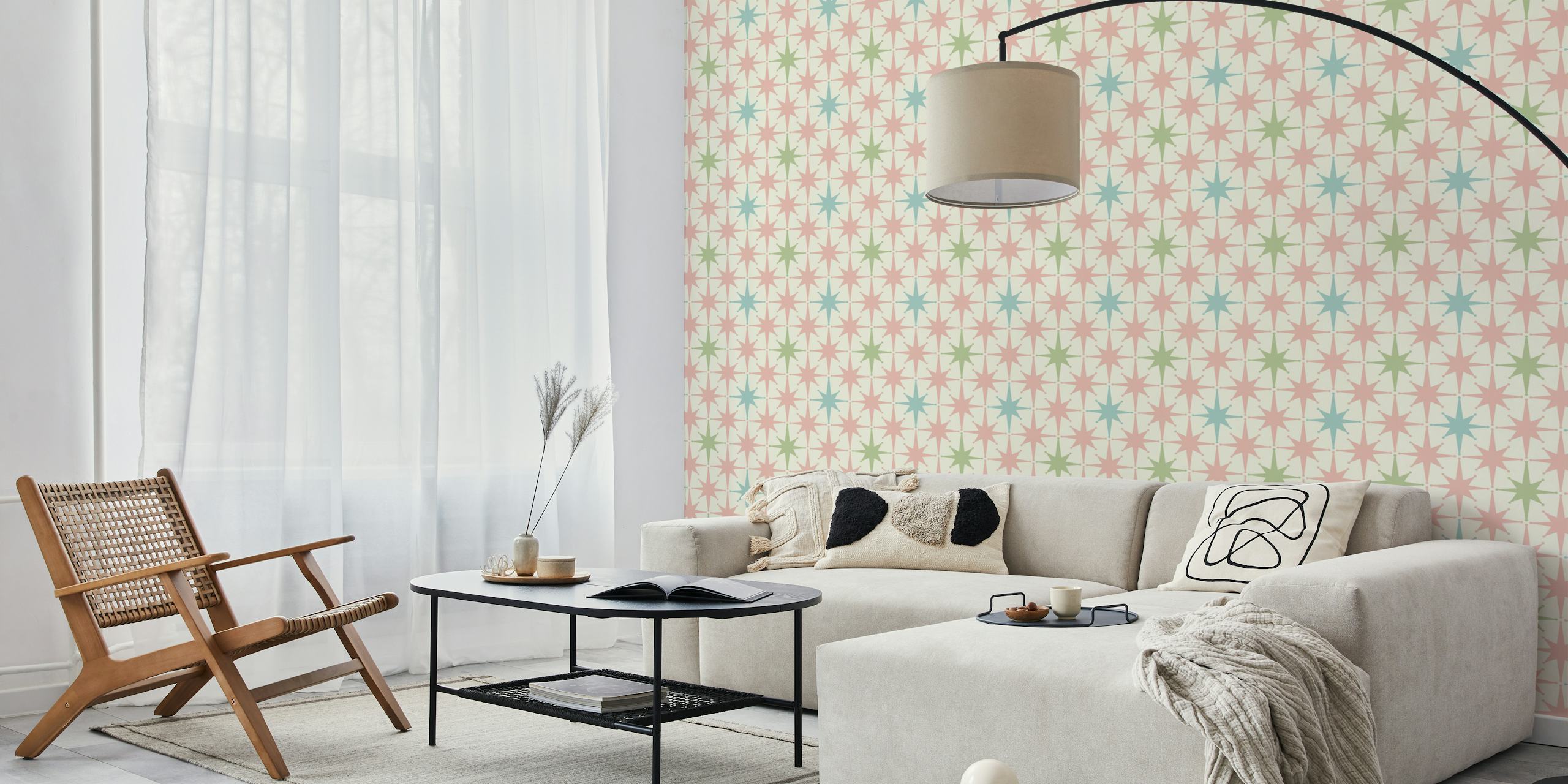 Atomic Retro Stars in Soft Pastel Colors tapet
