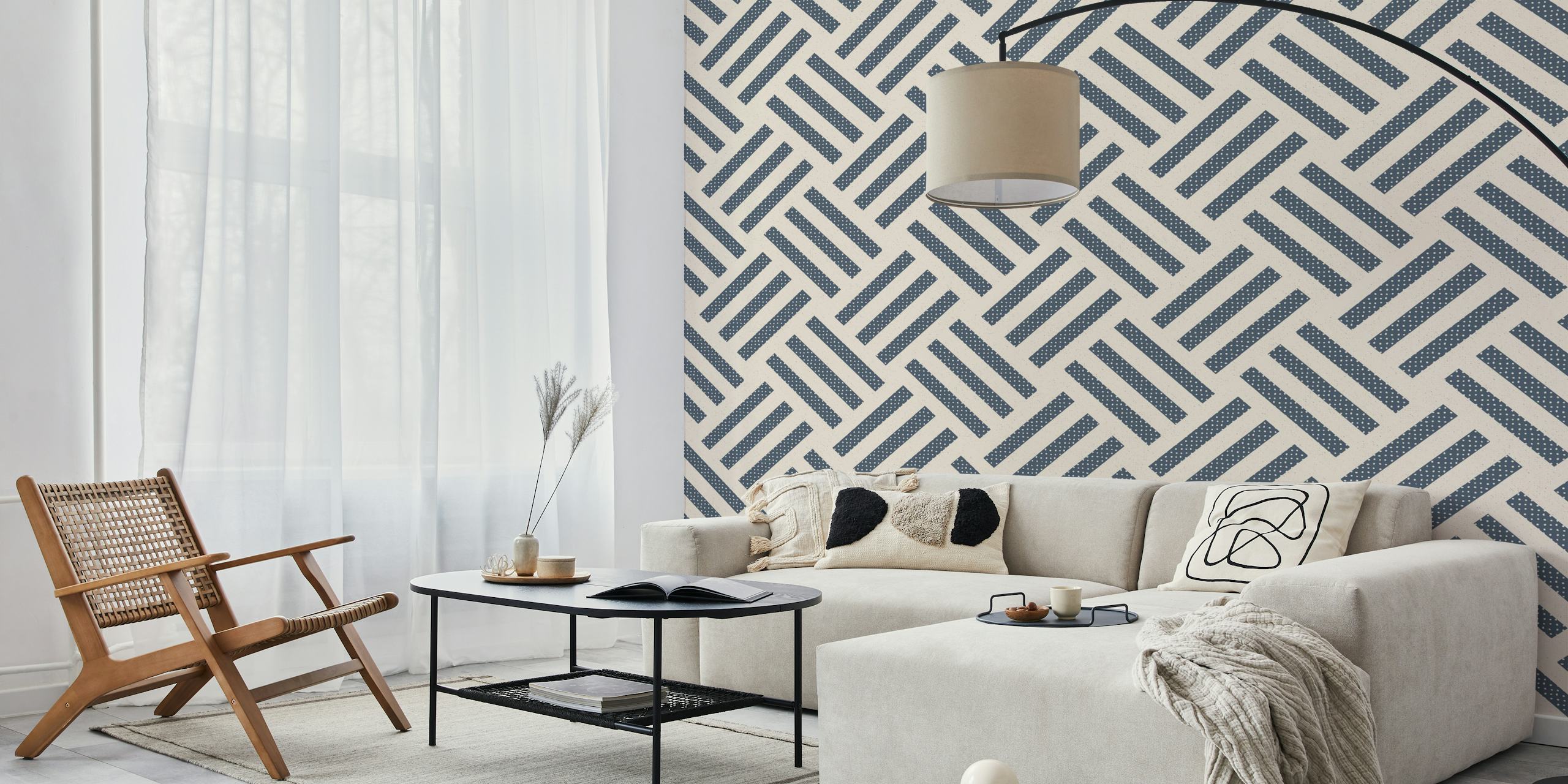 Modern striped tiles i slate blue og off-white