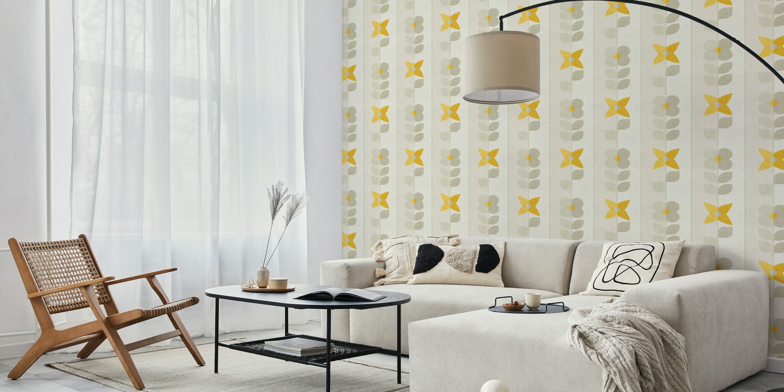 Mod Meadow on Pinstripes wallpaper in a room