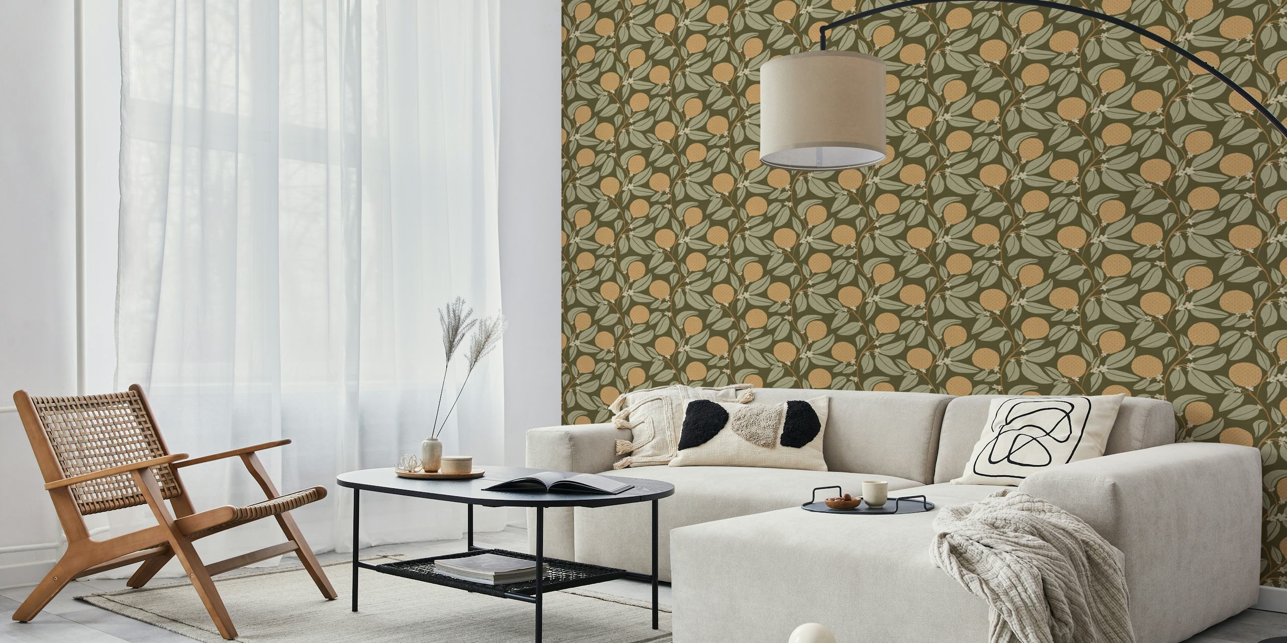 Vintage Orange Orchard wallpaper in a room