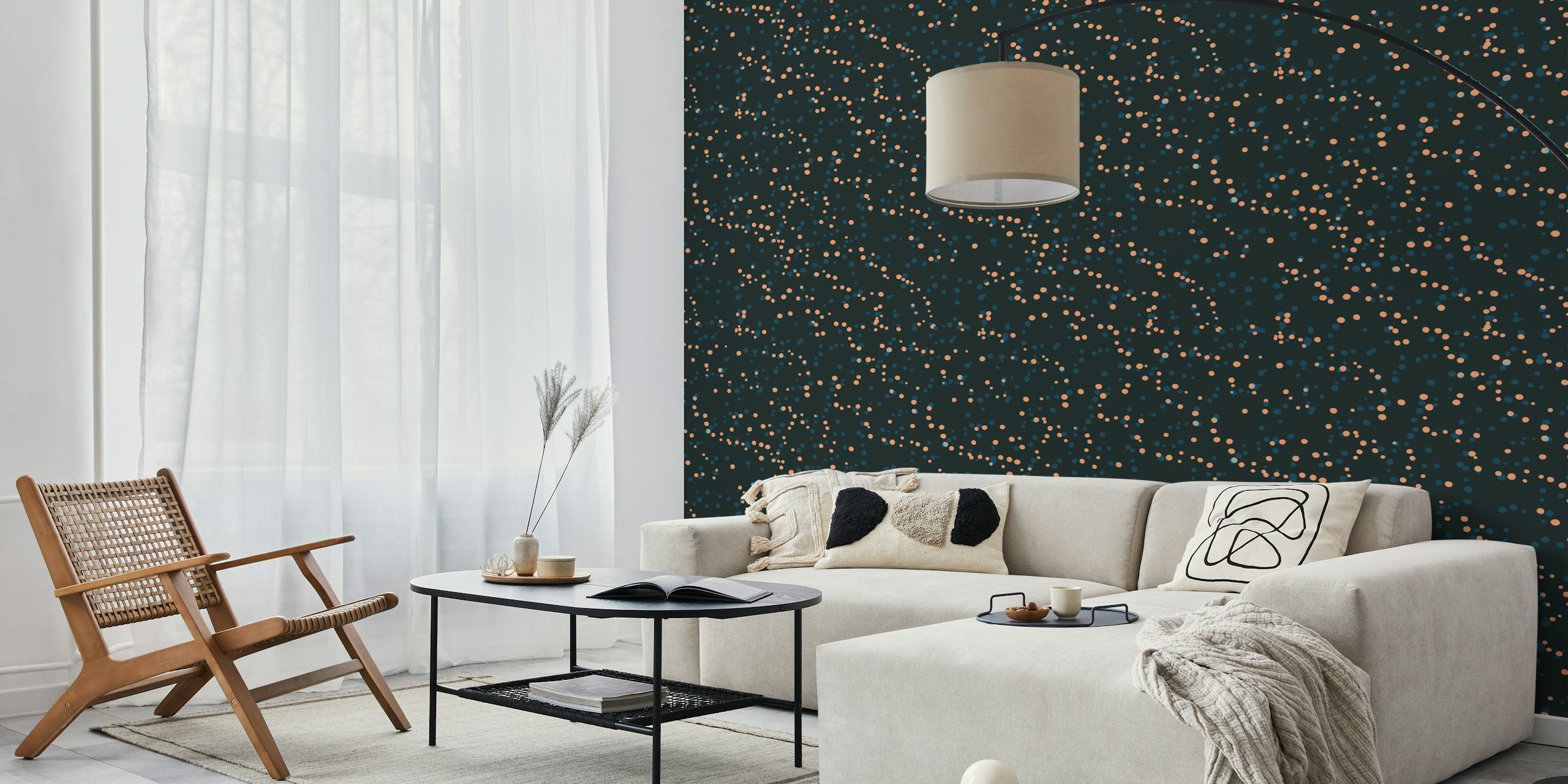 Celestial blue and peach polka dot wallpaper