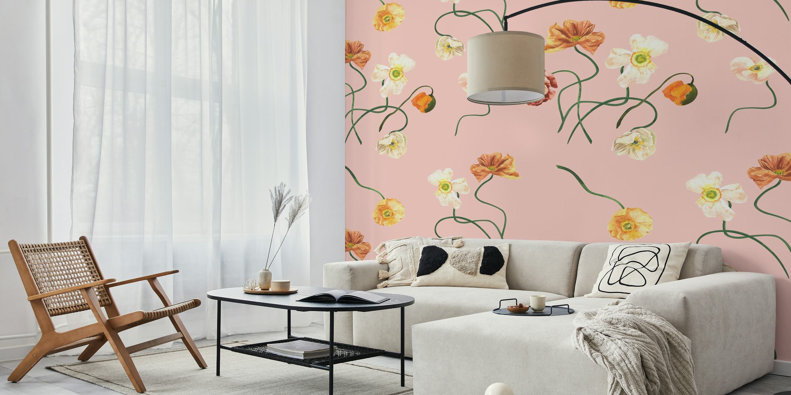 Romantic watercolor poppy pattern wallpaper