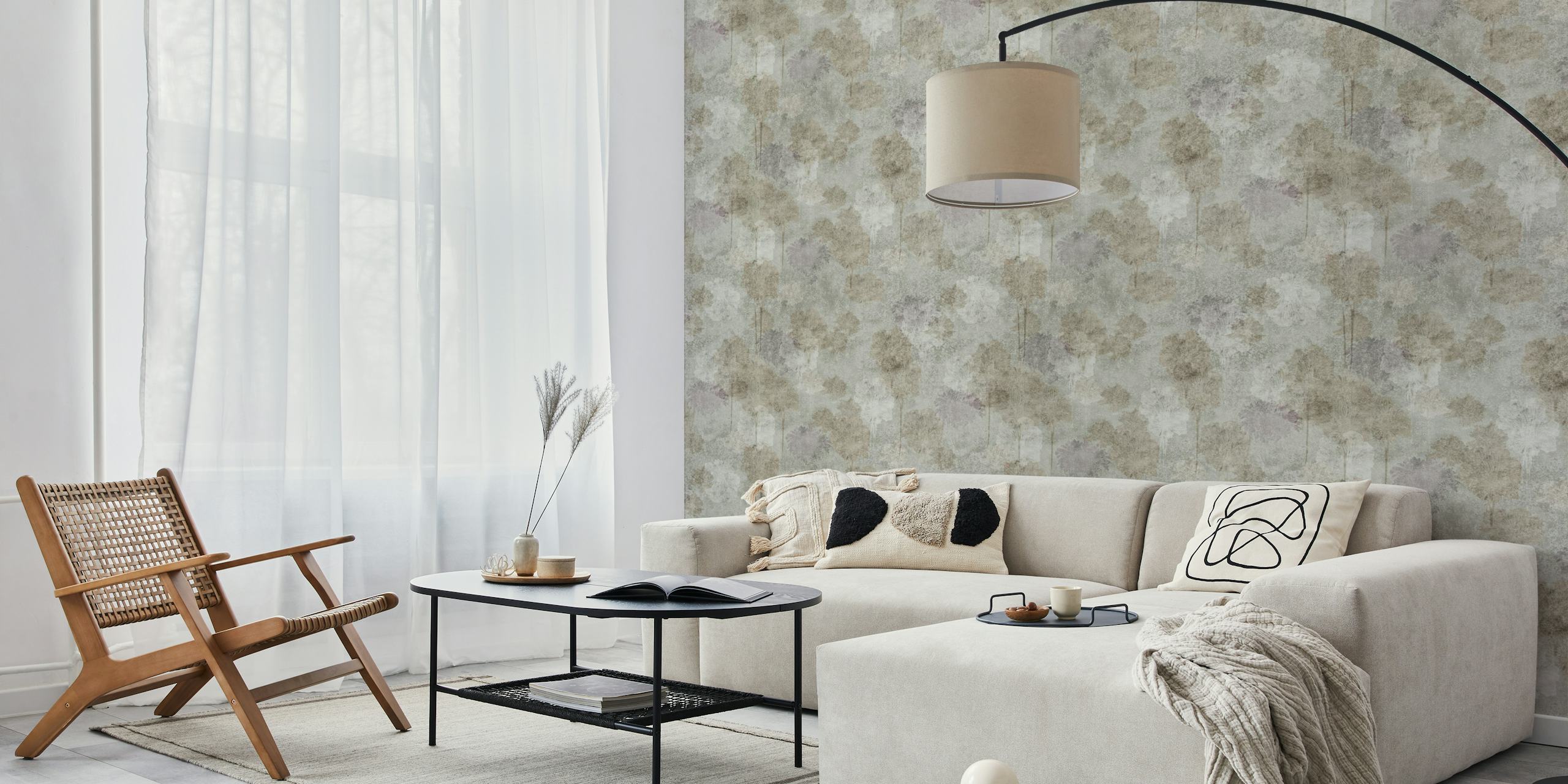 Soft gray and beige tree silhouettes with a dreamy effect wallpaper