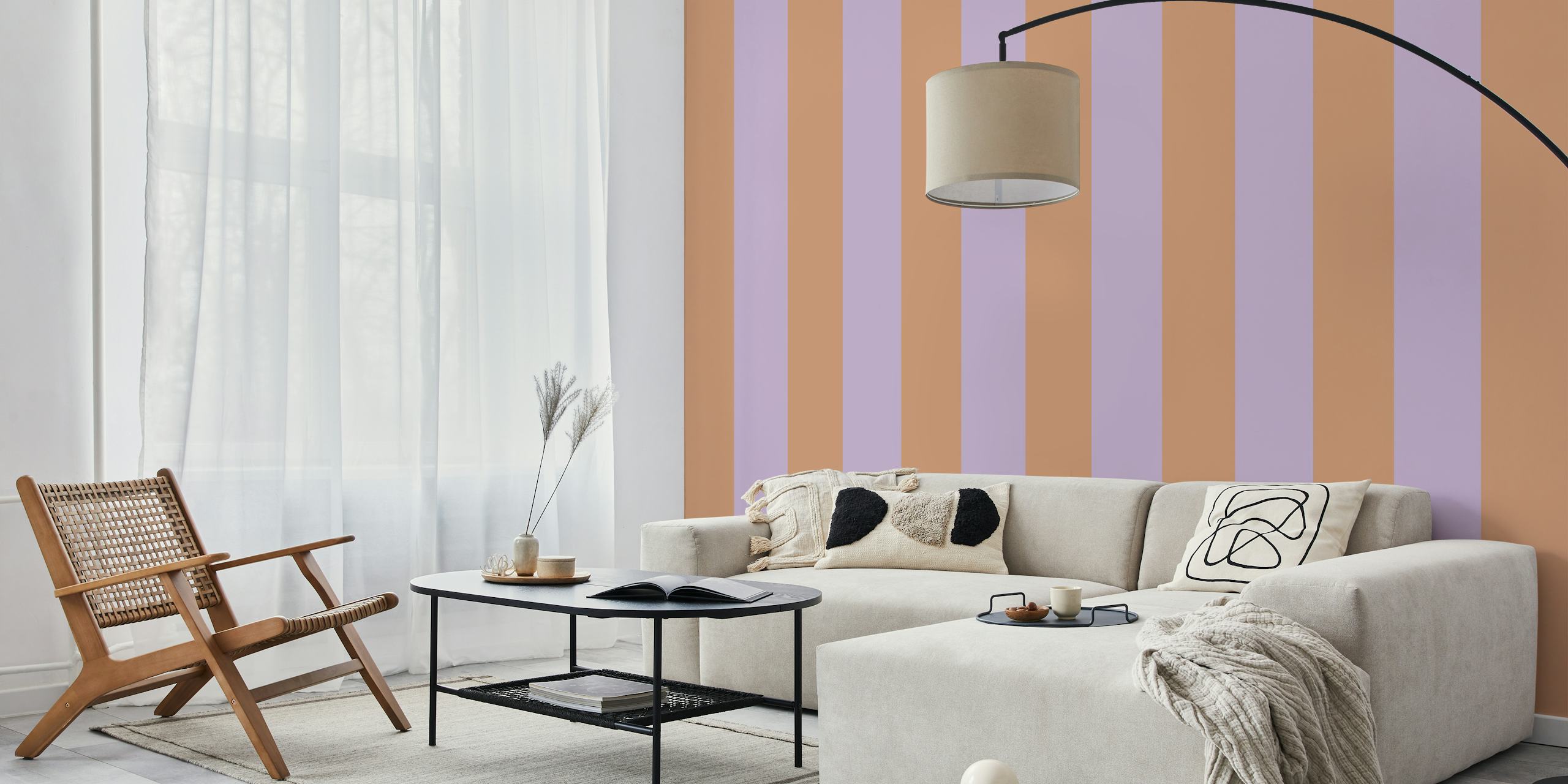 Ταπετσαρία Pastel Orange Purple Block Stripes σε ένα δωμάτιο