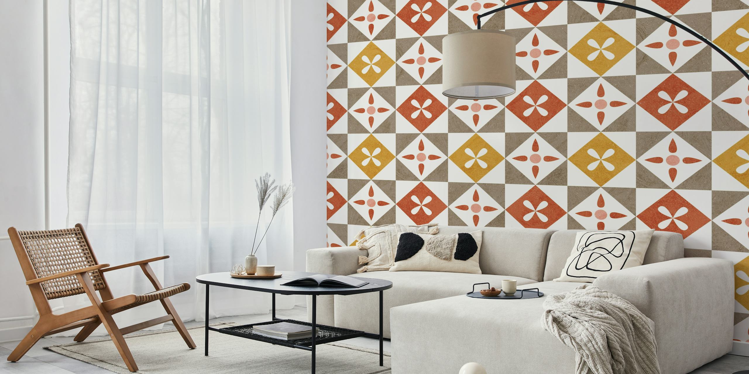 Vintage tile design wallpaper in a room