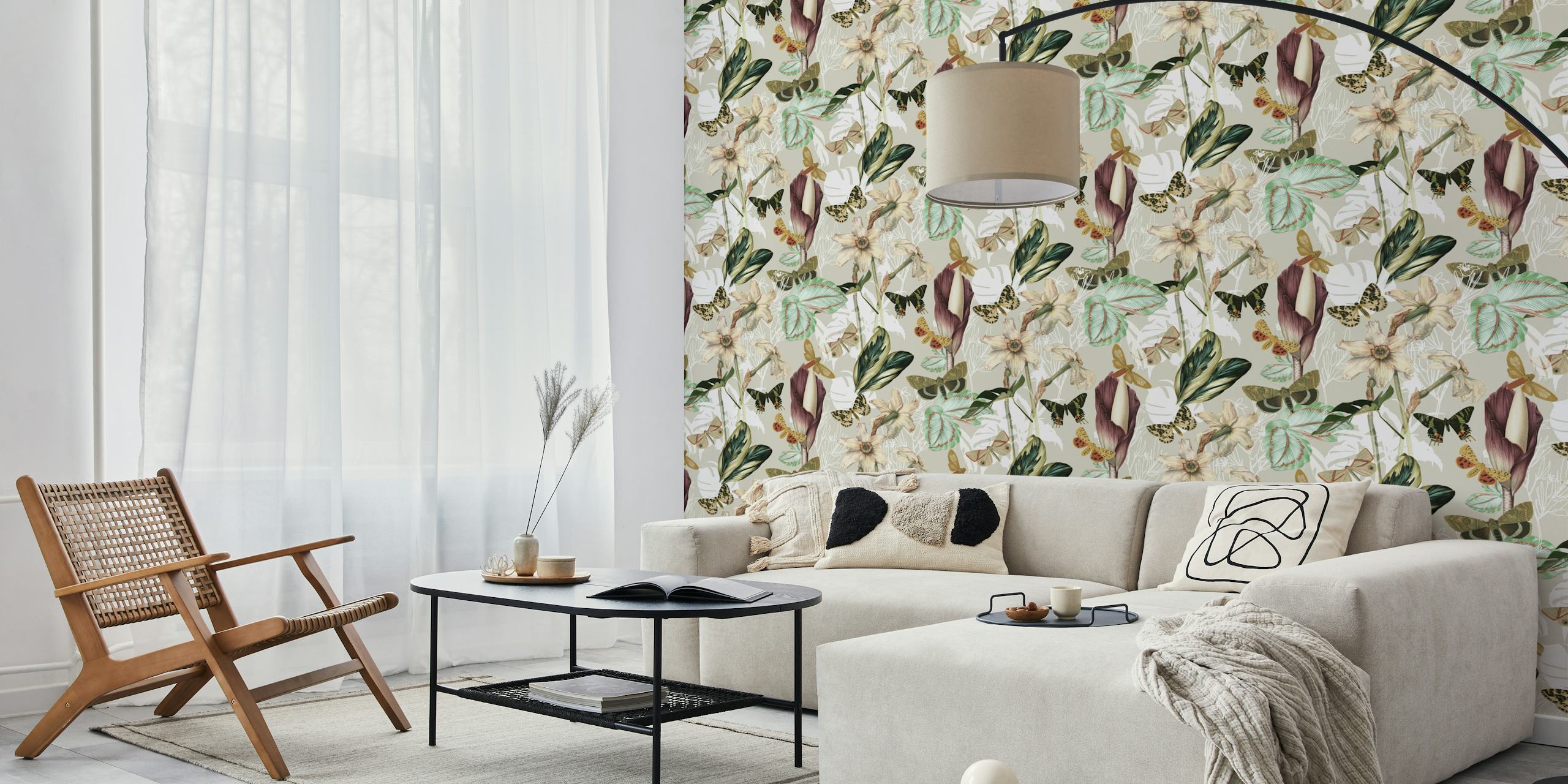 Exotic flora and fauna wallpaper in a room