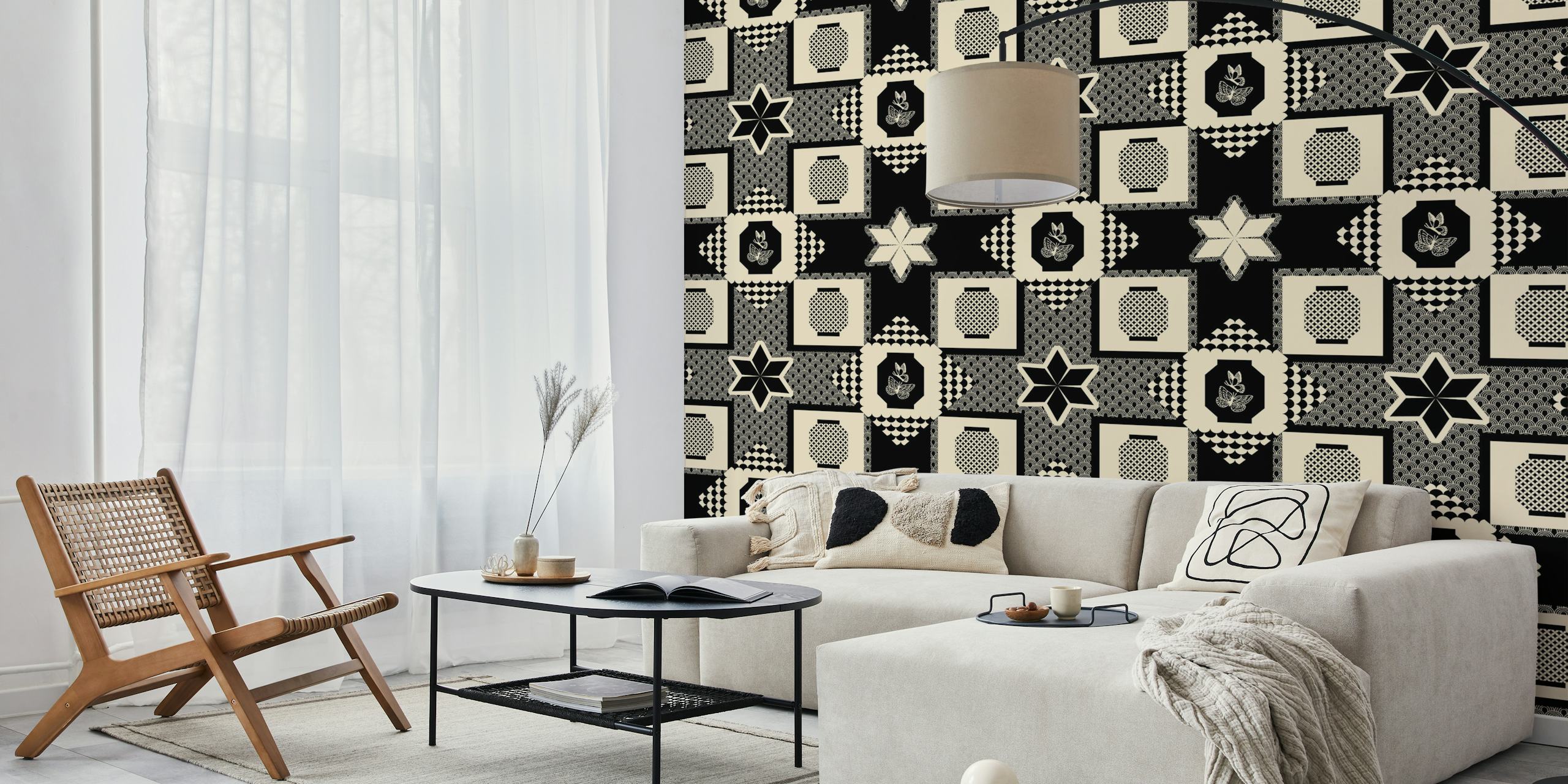 Japanese Lantern Geometric Design wallpaper in a room