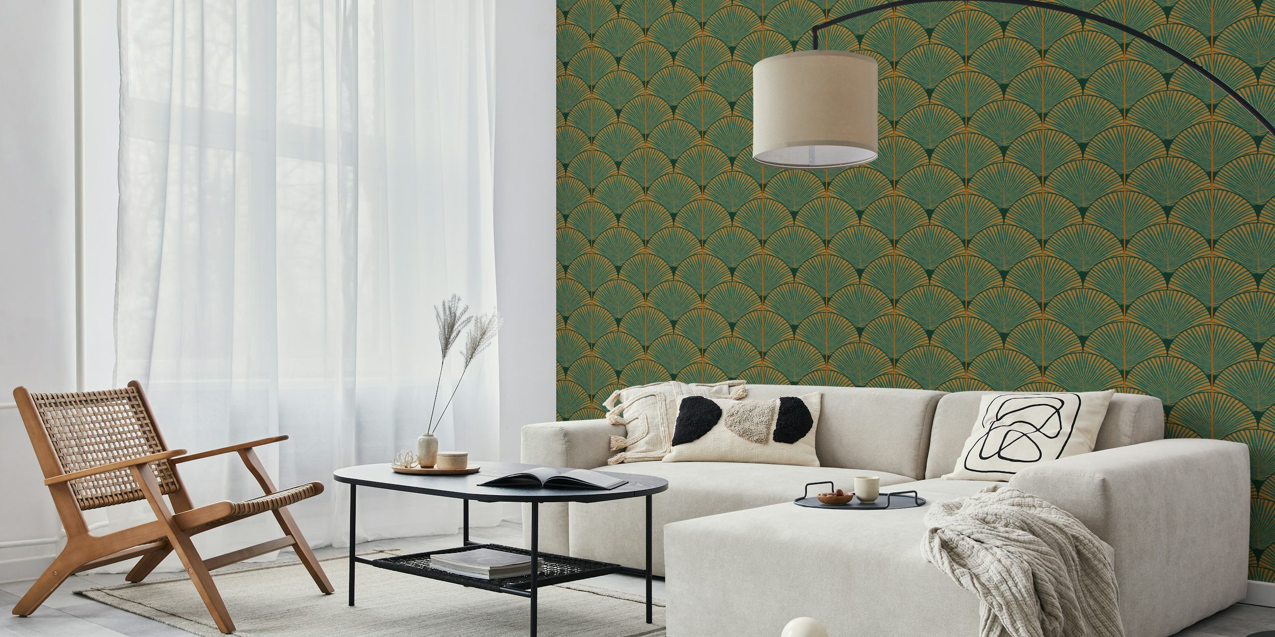 Geometric deco palm leaf wallpaper σε ένα δωμάτιο