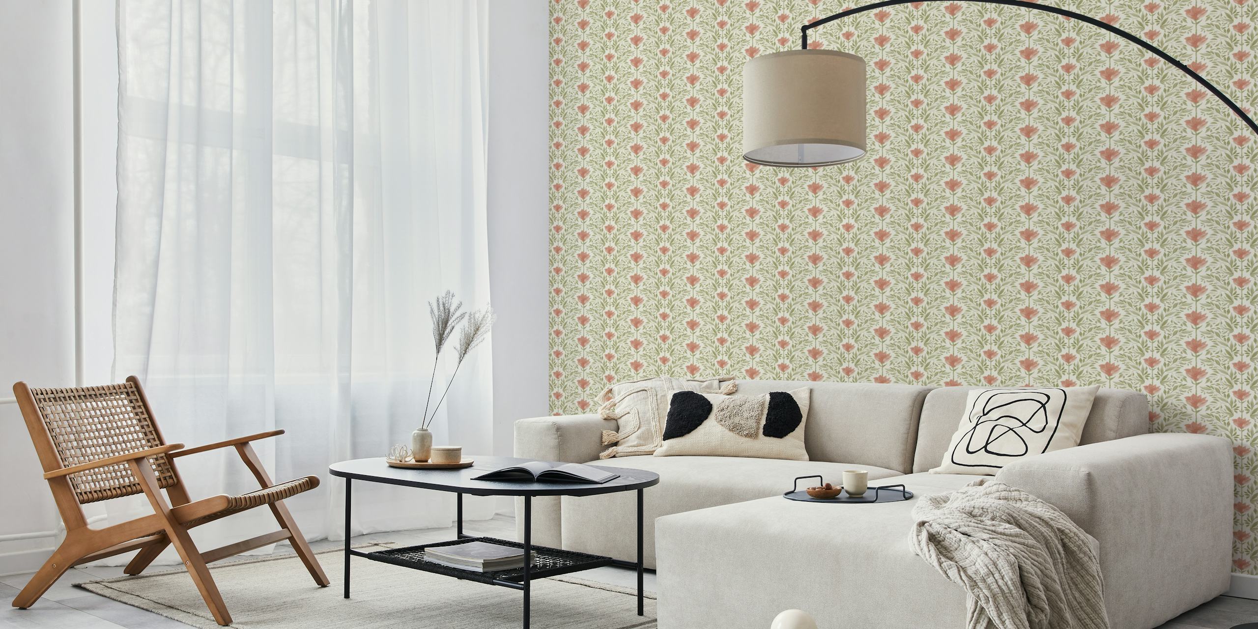 Bloemige groene wallpaper in kameropstelling
