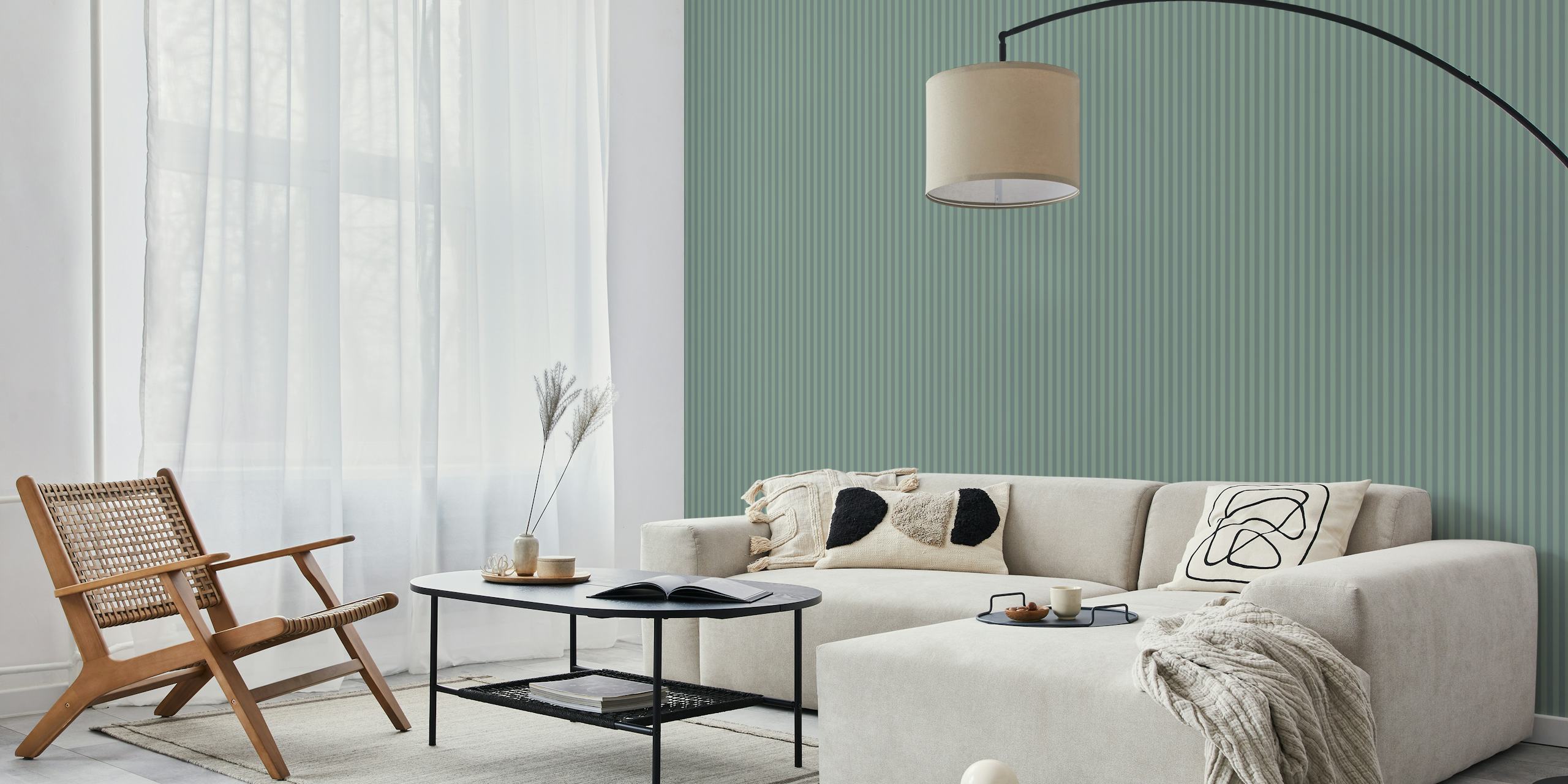 Sage blue green stripes Tapete in einem Raum