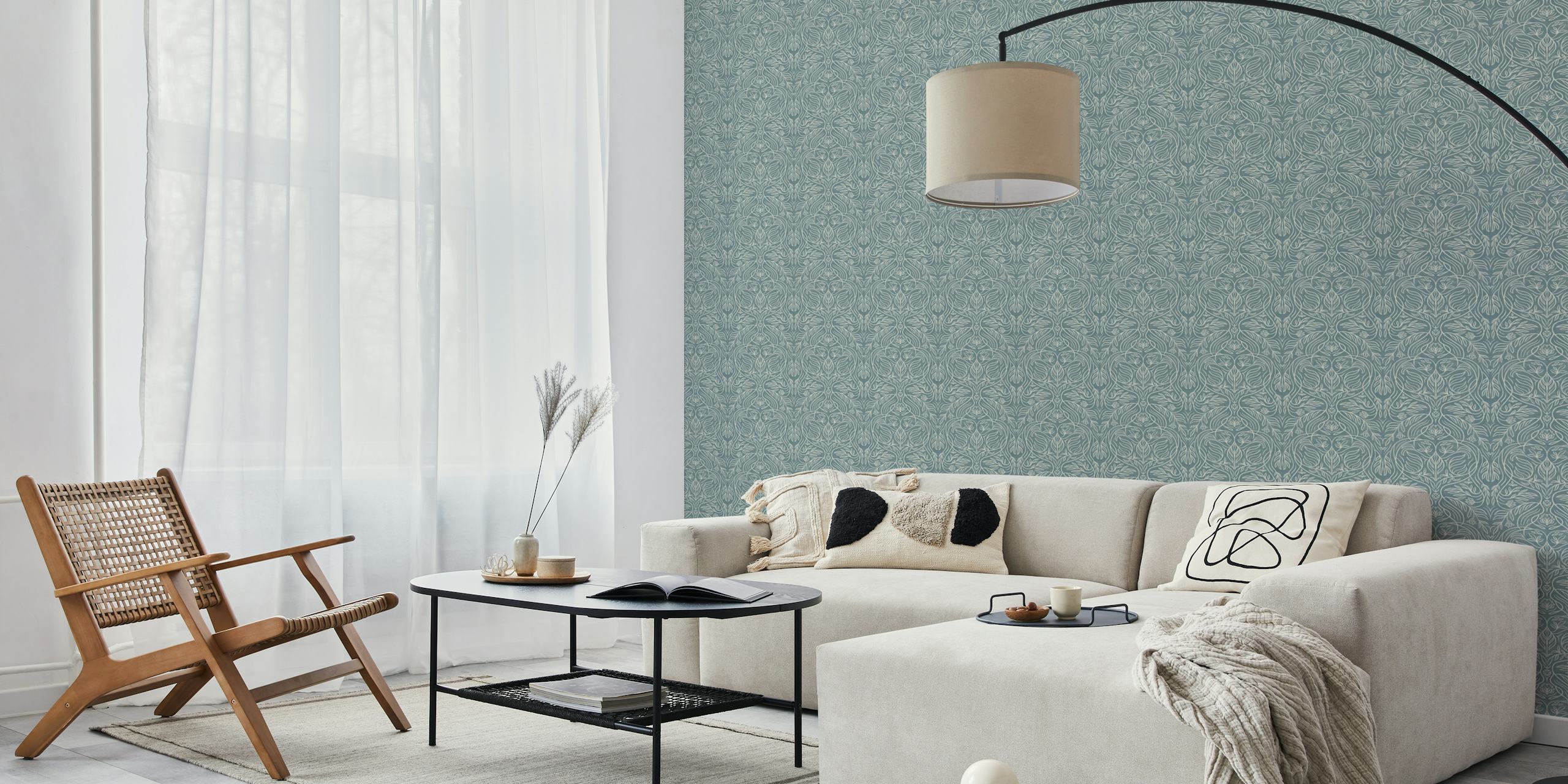 Antique British Damask Floral ταπετσαρία σε ένα δωμάτιο
