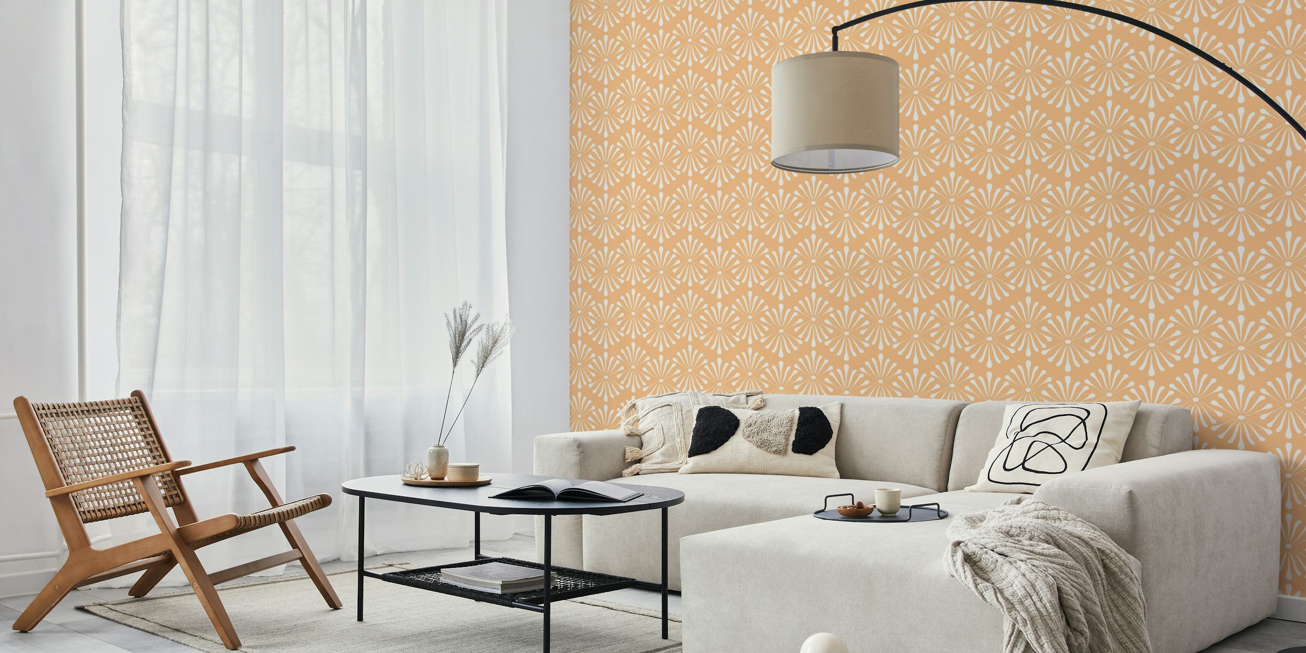 Abstract Floral Soft Yellow tapaatti esillä huoneessa