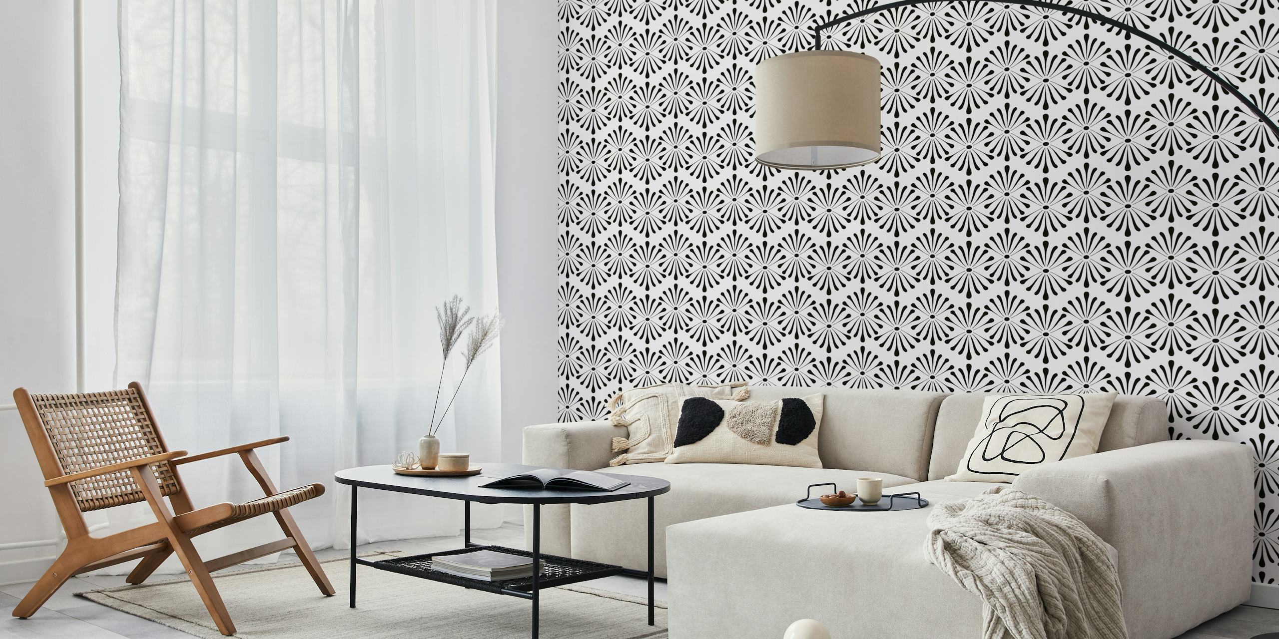 Abstract Floral Black And White papel de parede na sala