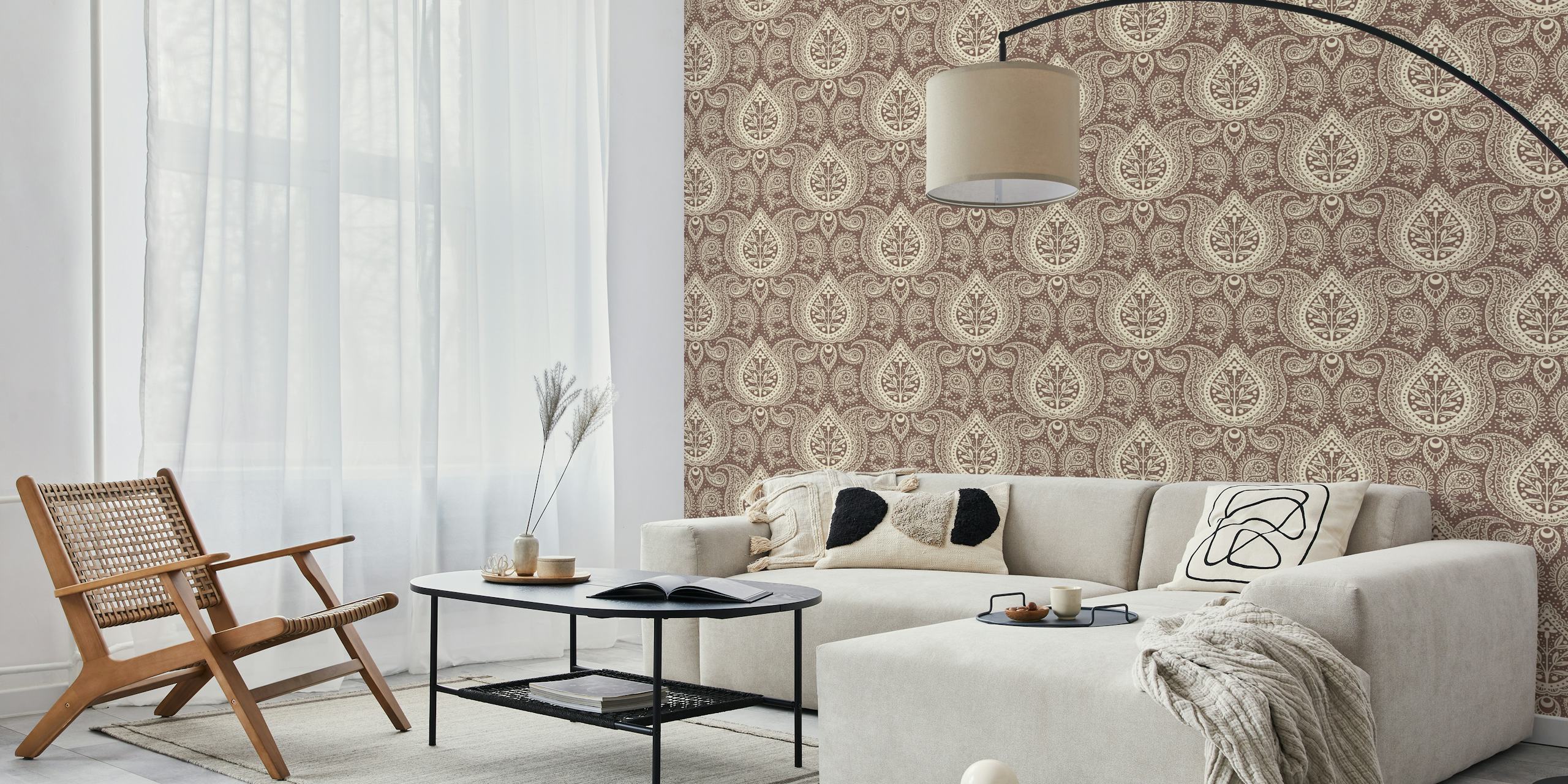 Floral paisley damask wallpaper w pokoju