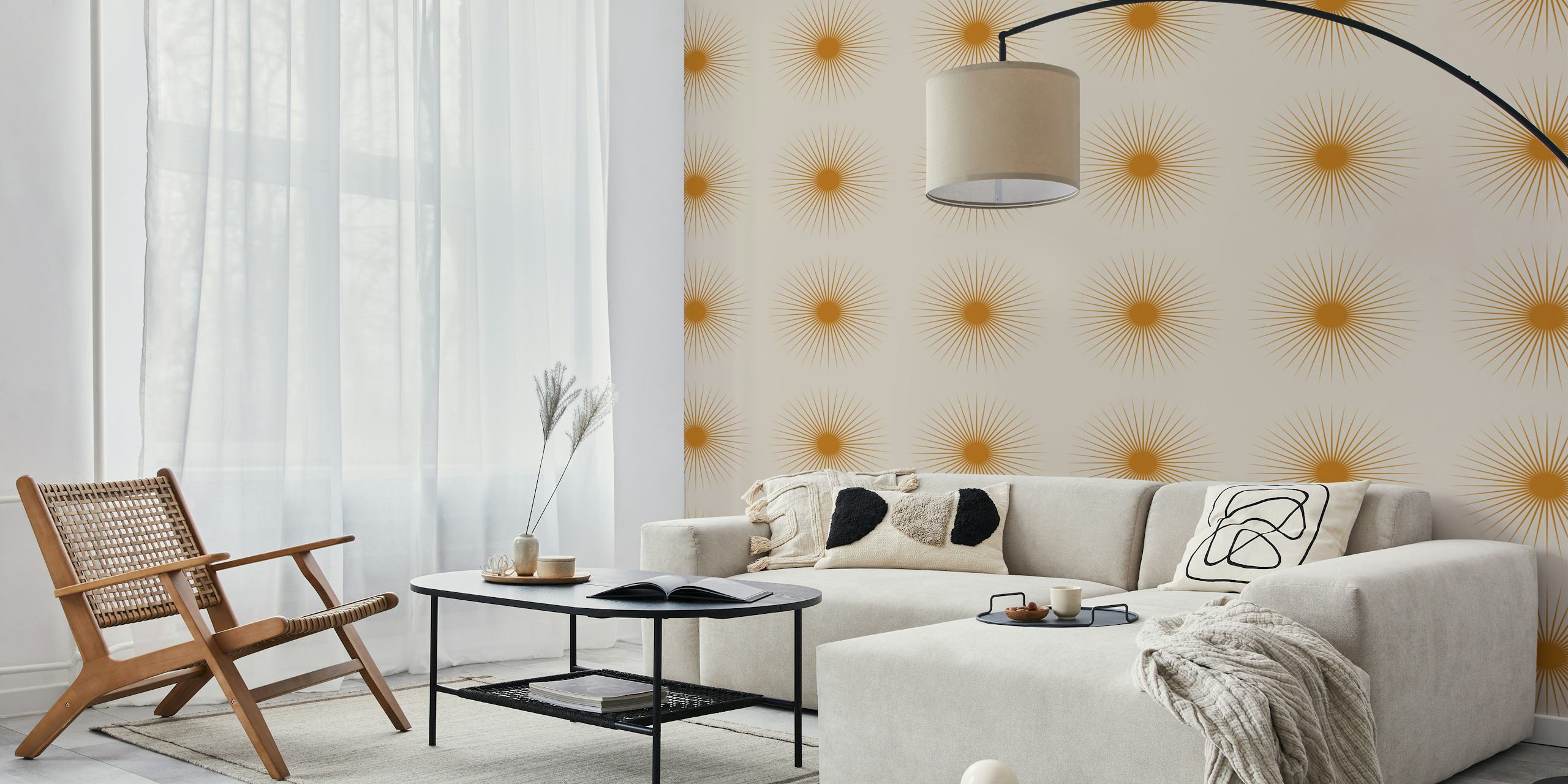 Minimalistisk sunburst wallpaper i et rum