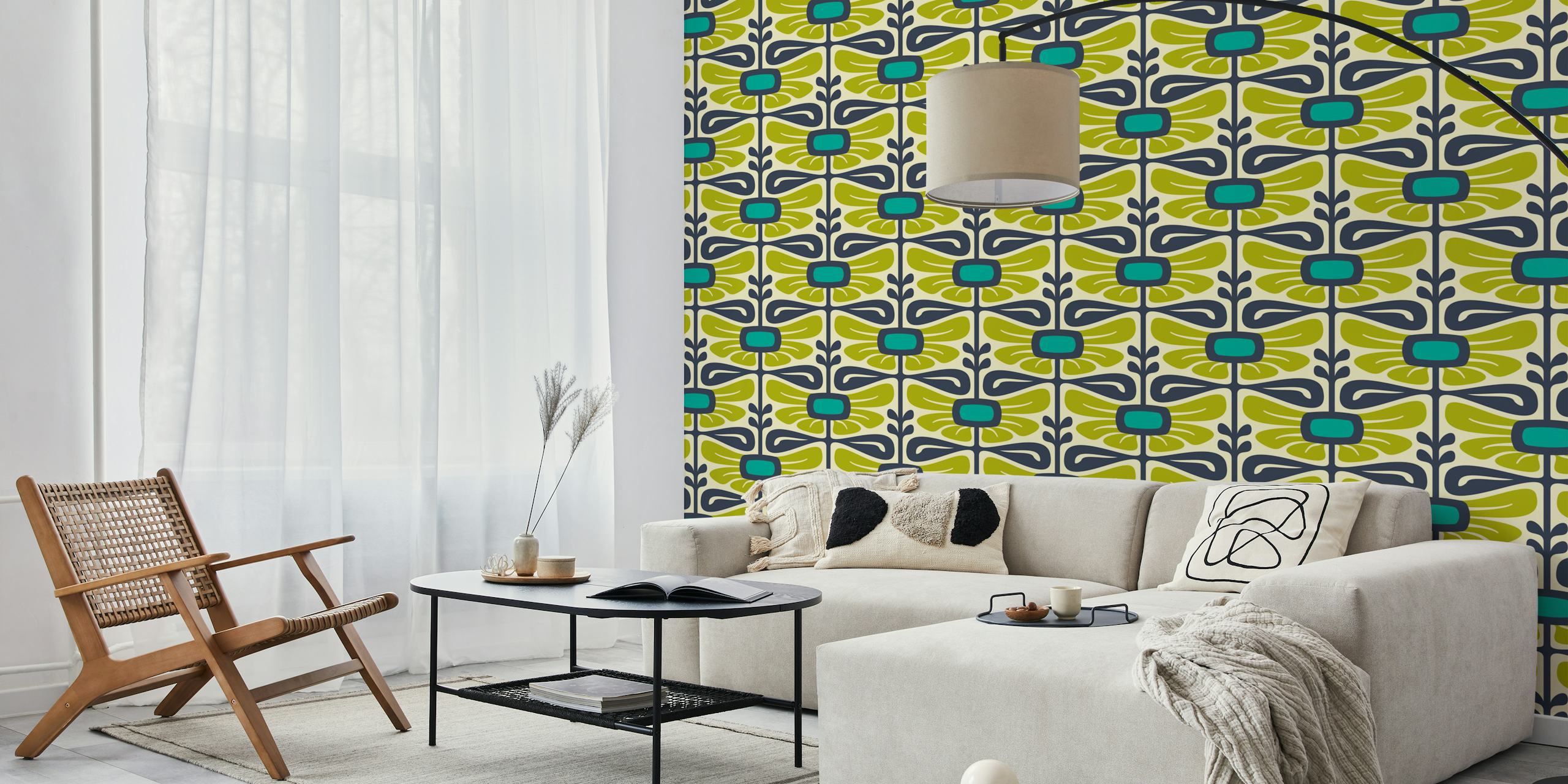 Vintage floral wallpaper design in green