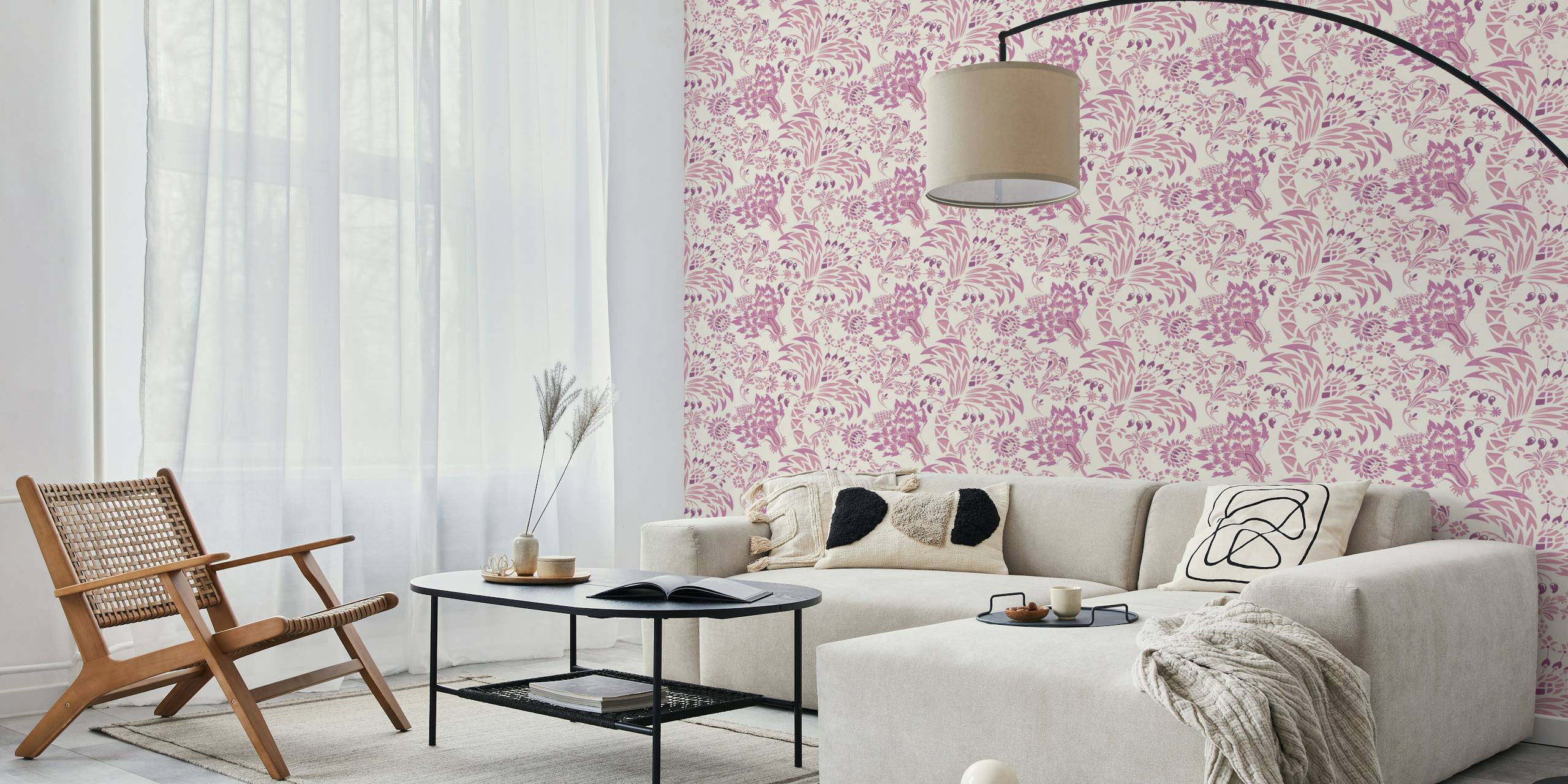 Garden Reverie pink tapetti huoneessa