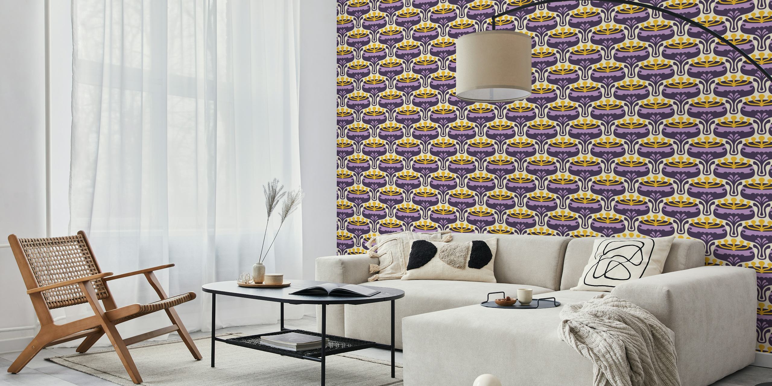 Elegant Retro Flourish wallpaper design in purple
