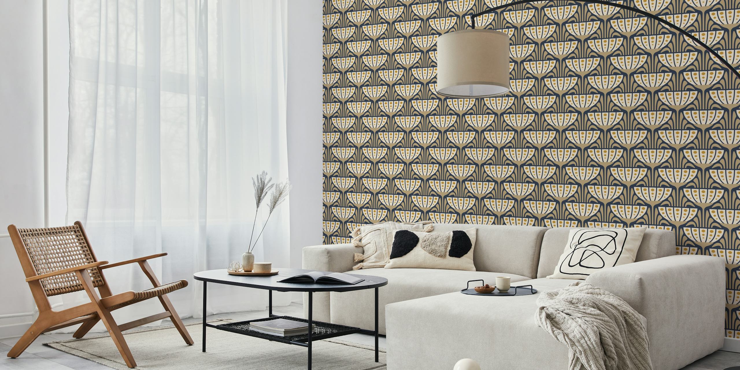 Mid-Century Blossoms wallpaper nell'interno