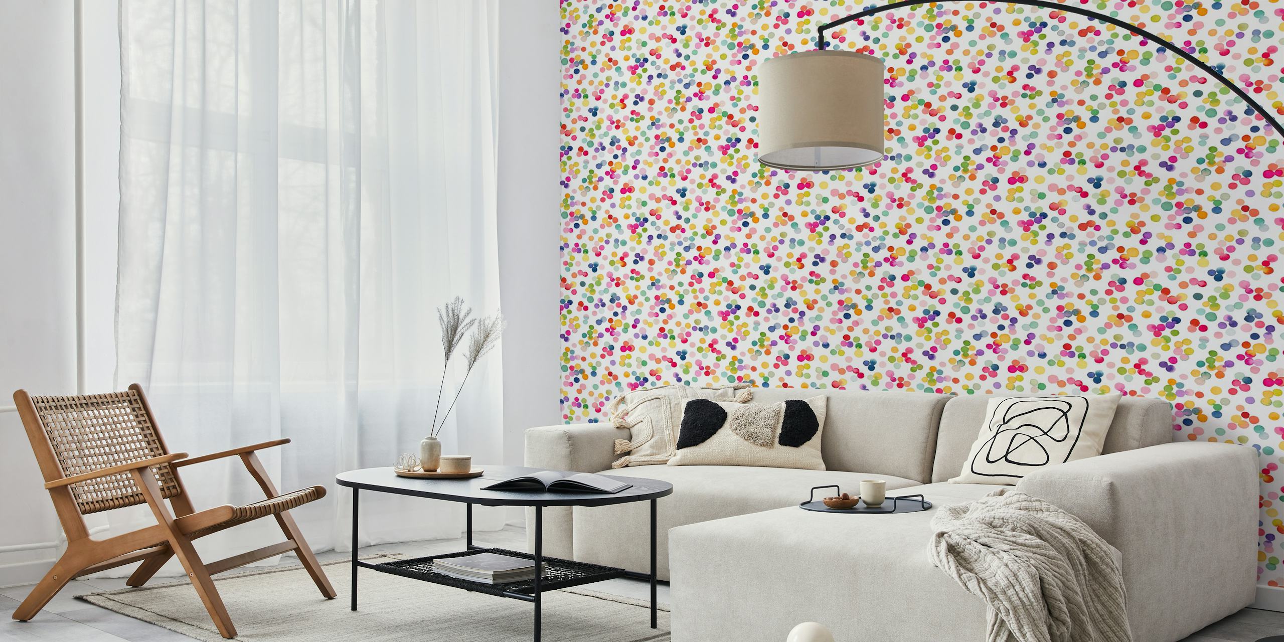 Colorful confetti wallpaper in a room