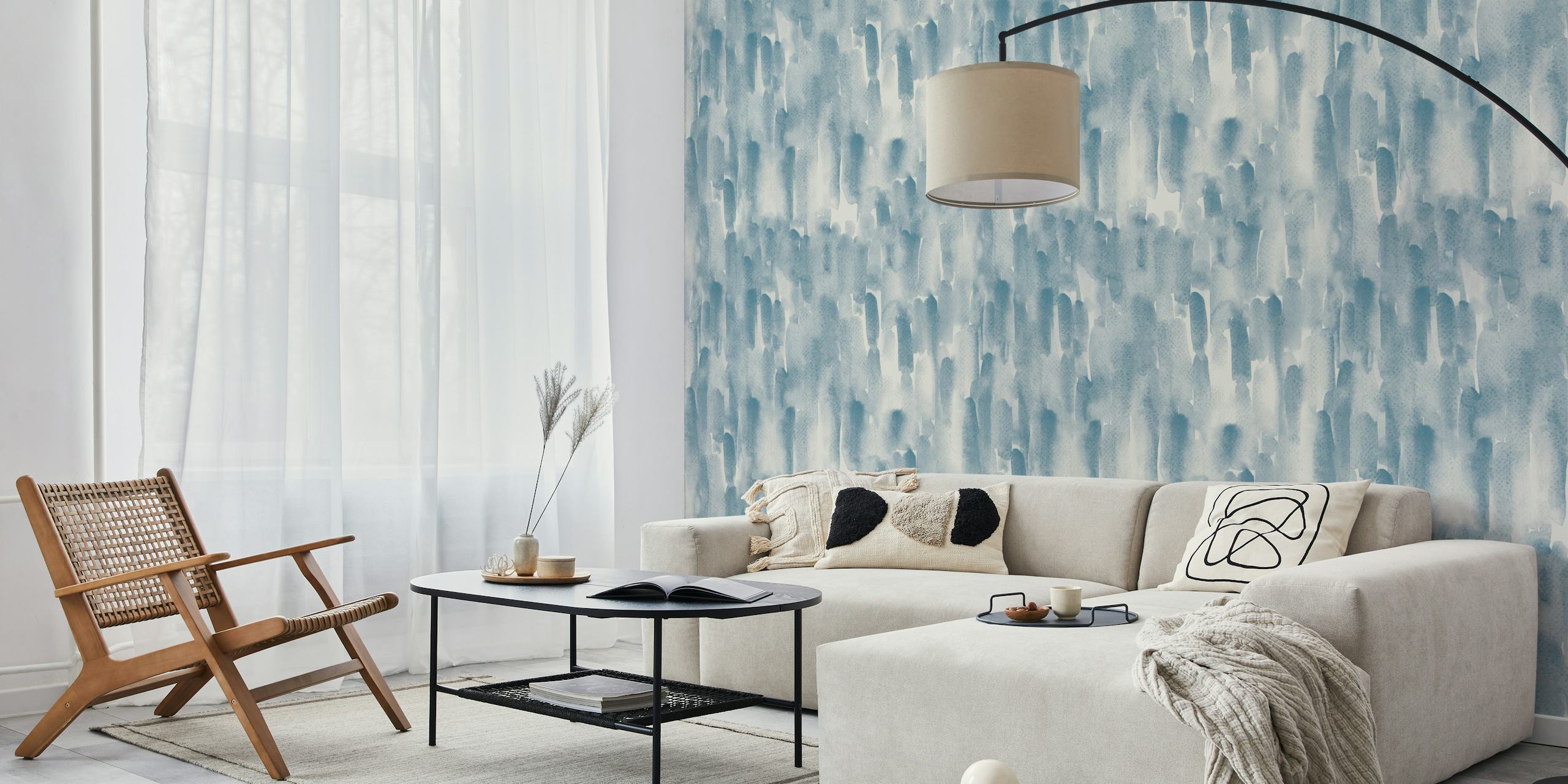 Ταπετσαρία Blue Brushstroke Cascade σε ένα δωμάτιο