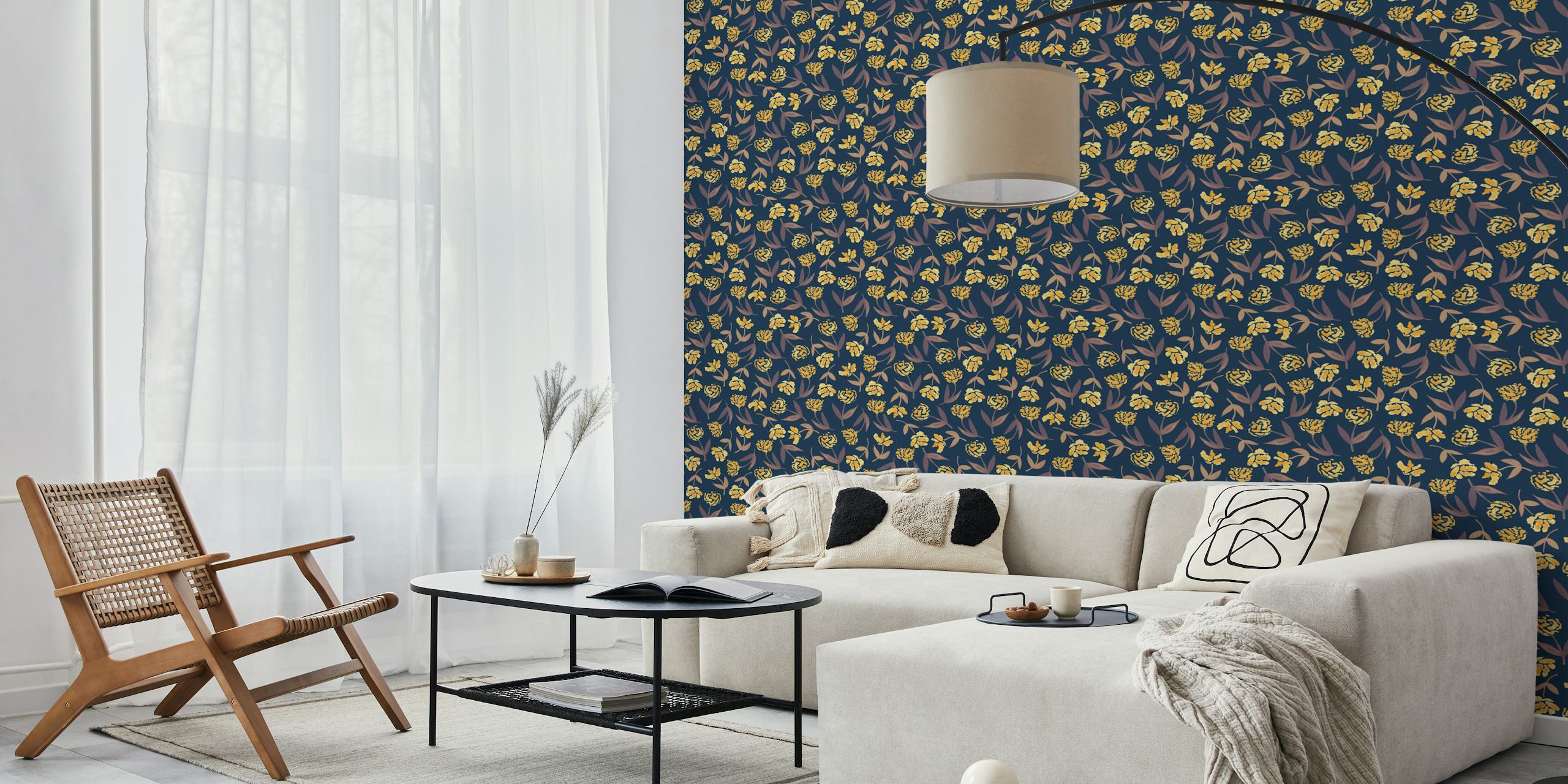 Midnight Boom moody floral wallpaper in a room