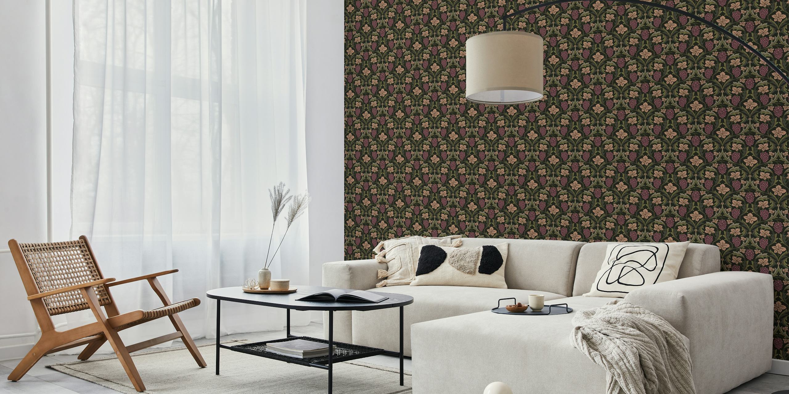 Diseño de papel tapiz Grapes Wine en una habitación