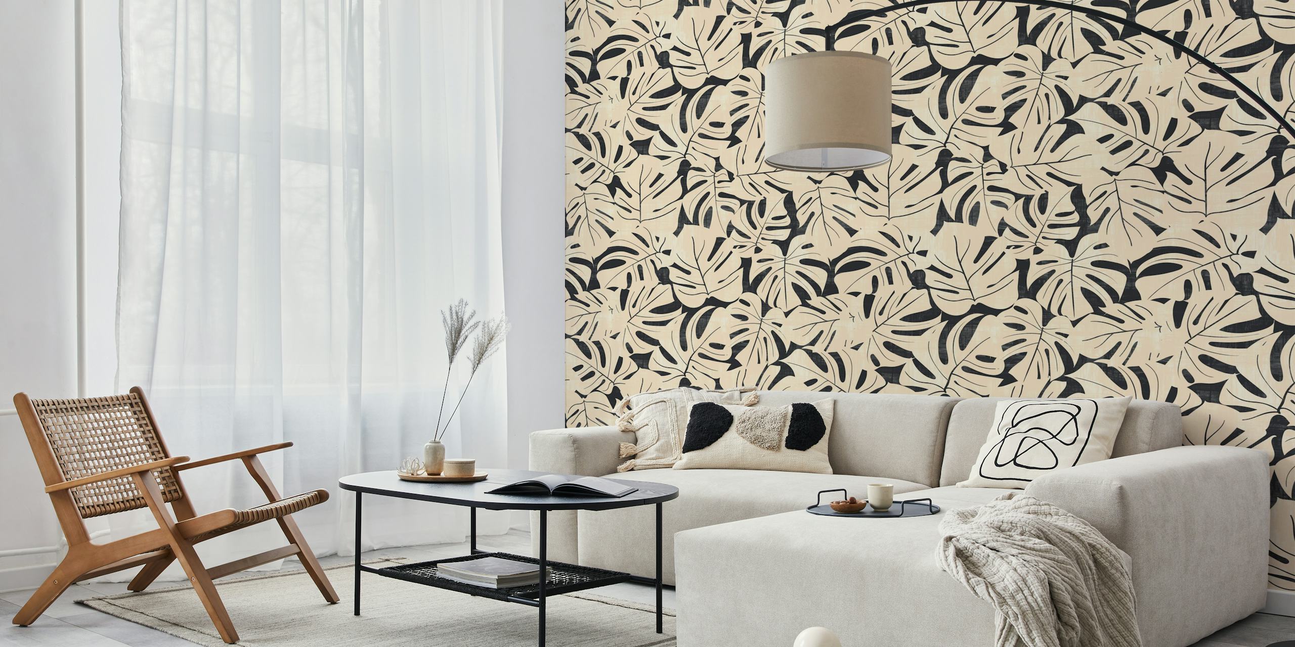 Jungle Leaves-behang in een stijlvolle kamer
