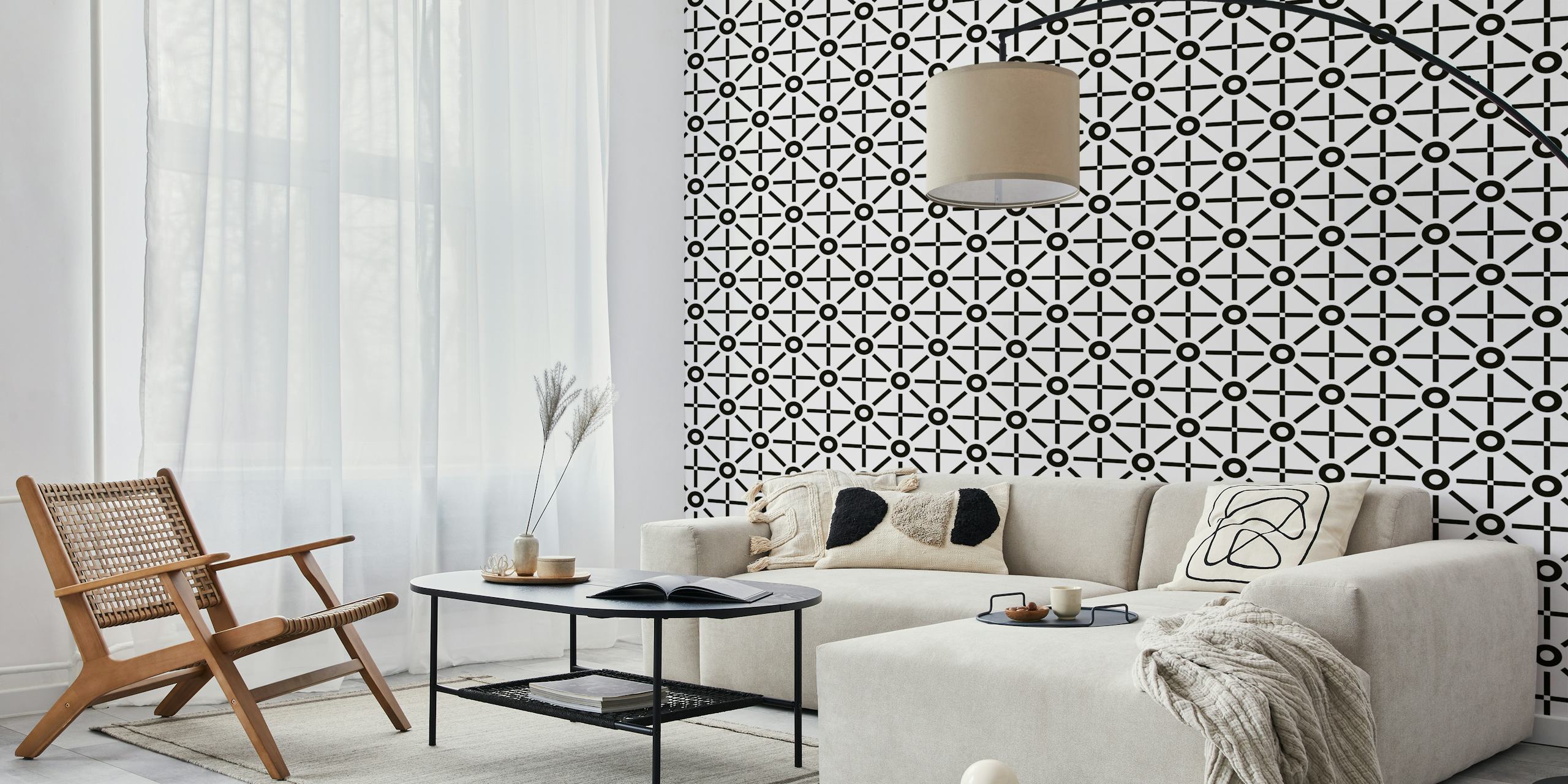 Geometric Sun Black and White wallpaper in a room