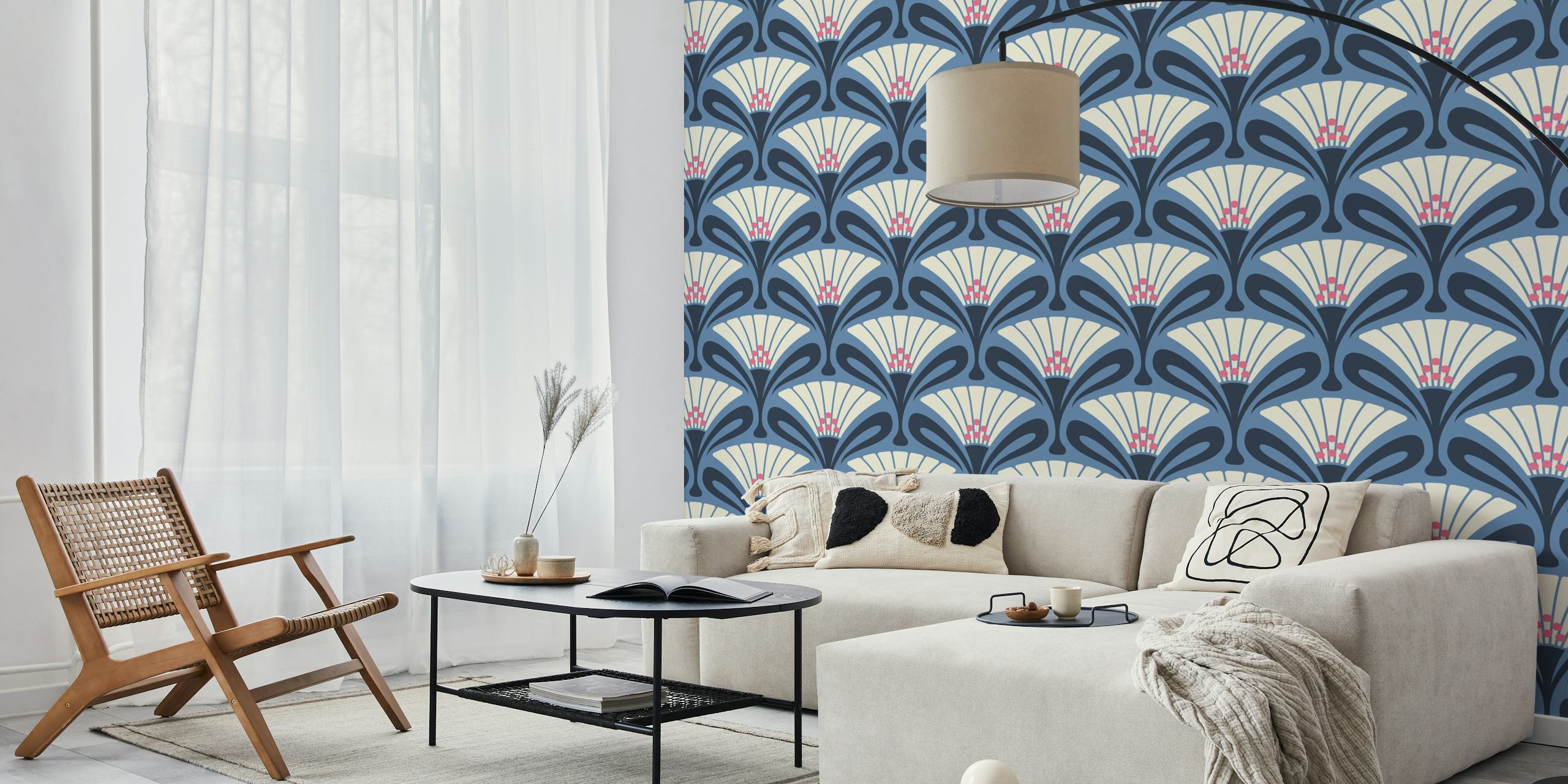 Vintage floral art deco wallpaper in a room
