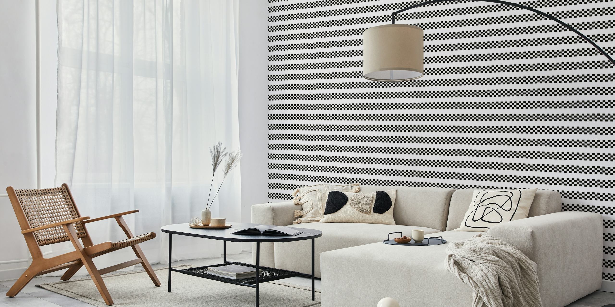 Black and white checkered stripes pattern wallpaper
